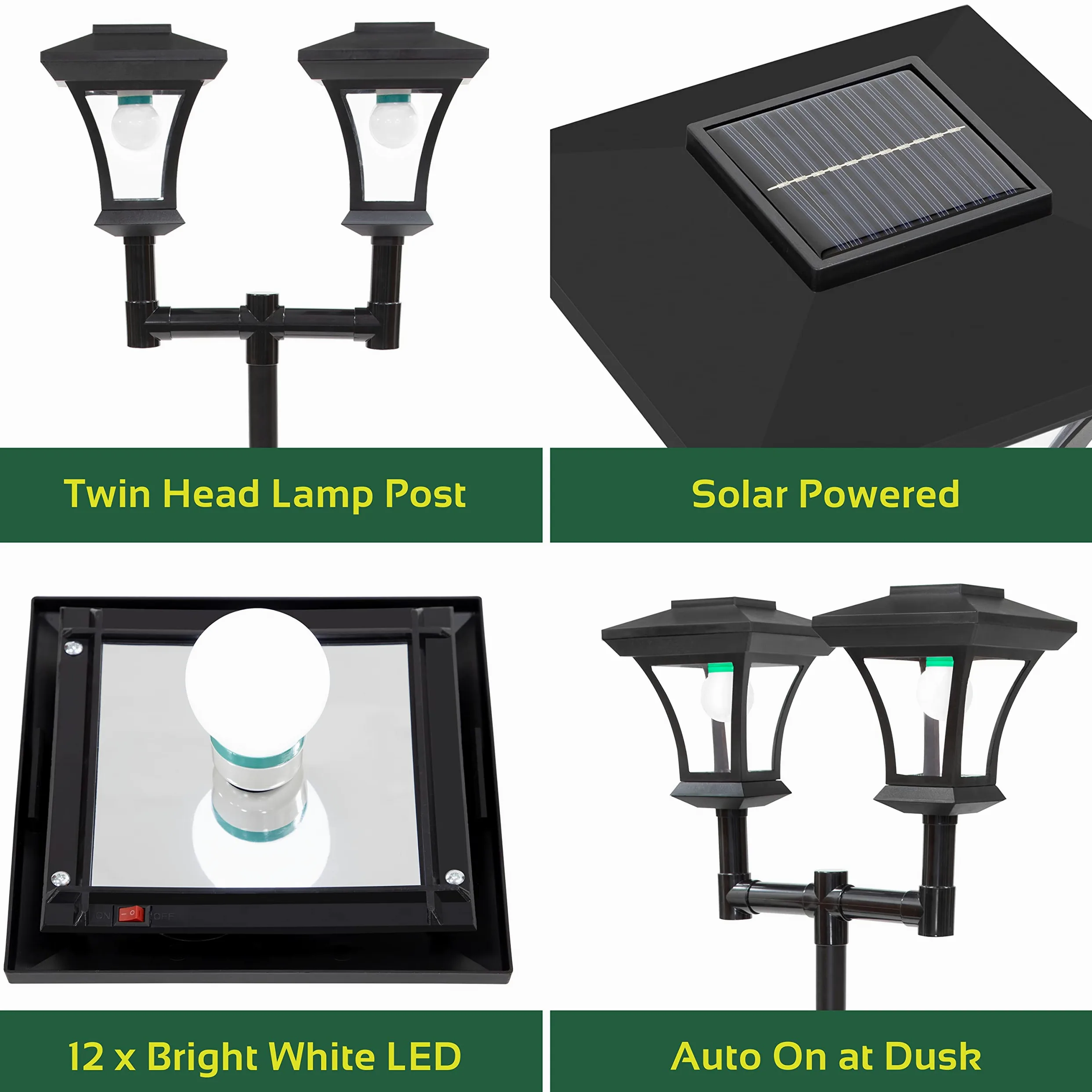 GardenKraft 19510 - Lampada da Giardino a energia Solare, 1,7 m di Altezza, Illuminazione Decorativa per Esterni, 12 luci LED Bianche Luminose, Resistente alle intemperie
