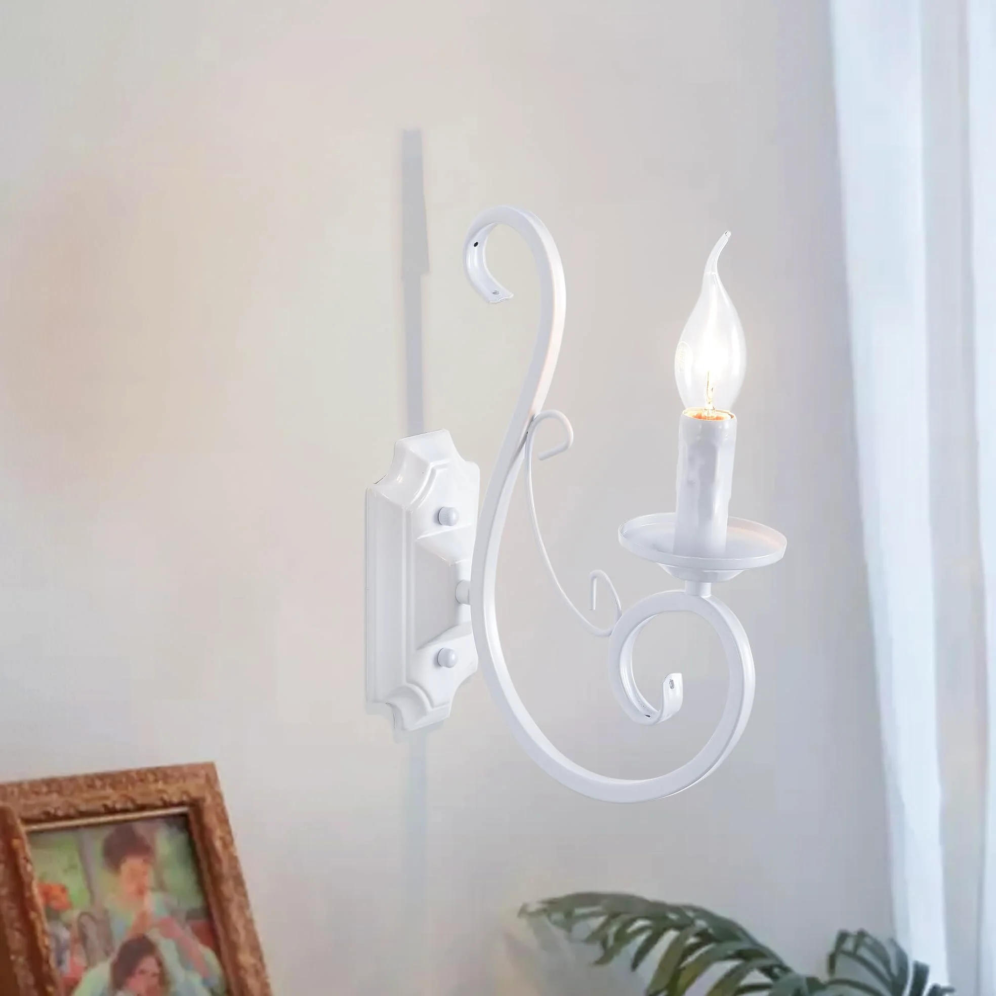 Ganeed Applique da parete applique da comodino con design in ferro battuto dall'aspetto antico applique da parete retrò per soggiorno tromba scale e14 bianco 1 luce (2 confezioni)