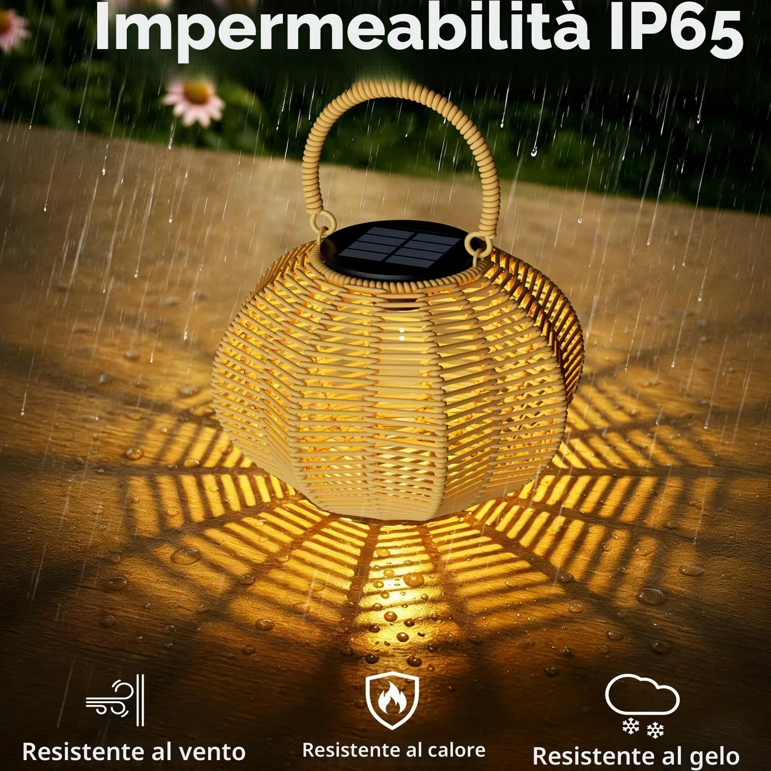 Lanterne Solari da Esterno a Forma di Zucca Intreccio Manuale in Rattan Naturale, Lampada Solare da Esterno con Luce Calda e Sensore Automatico, IP65 per Giardino Terrazzo Cortile, 2 Pezzi