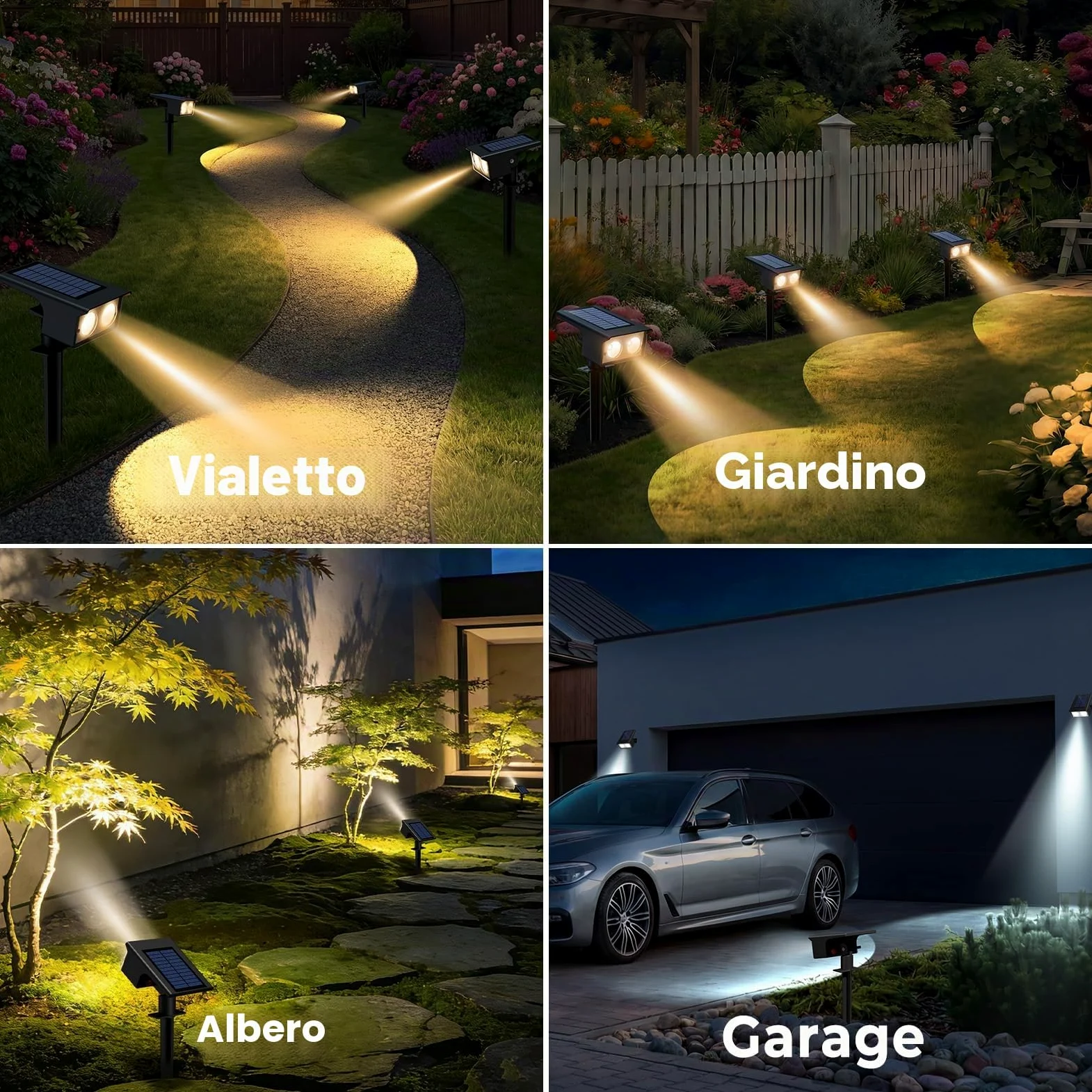 btfarm 6 Pezzi Faretti Solari a LED da Esterno, 3000K/4500K/6000K Luci Solari da Giardino IP65 Impermeabile, 2 Livelli di Luminosità Lampade Luce Solare Potenti per Cortile Vialetto Garage Prato