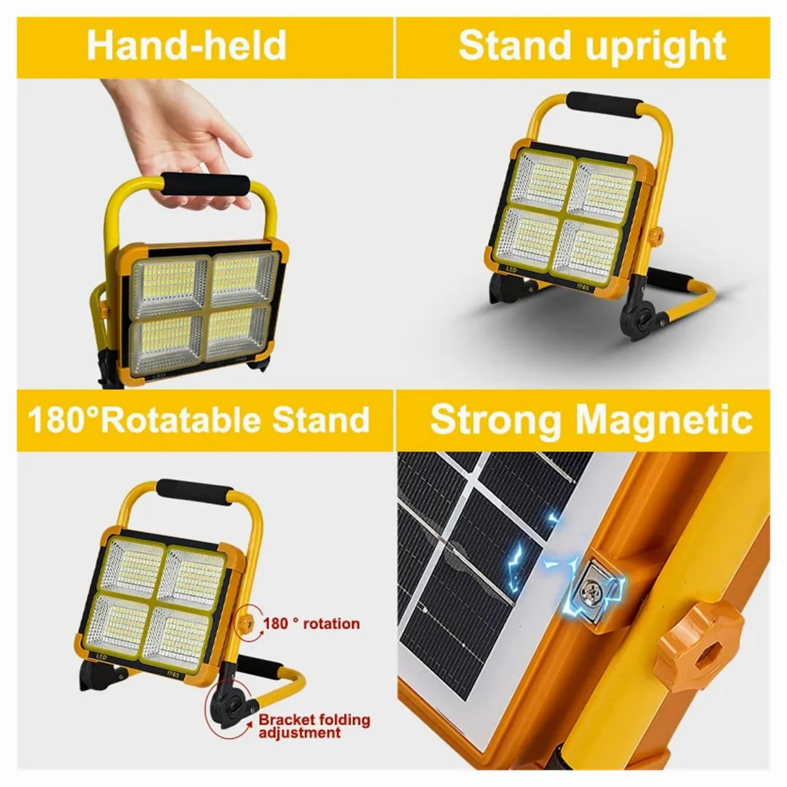 Faretti da esterno Lampada solare portatile da 1000 W Riflettore LED portatile Proiettore ricaricabile Proiettore Lampada portatile solare emergente per garage e stadio
