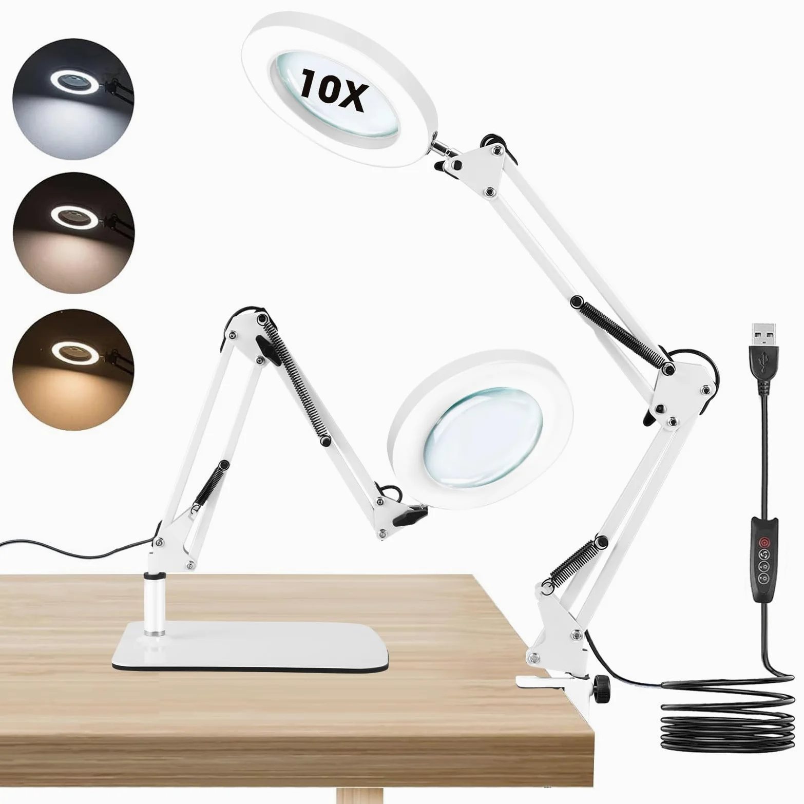 Towwoo Lampada con Lente d'Ingrandimento, 10X Lente d'ingrandimento da Tavolo con Luce e Supporto, 72 LED Dimmerabili, 3 Colore e 10 Livelli di Luminosità, per Lettura, Riparazione, Artigianato