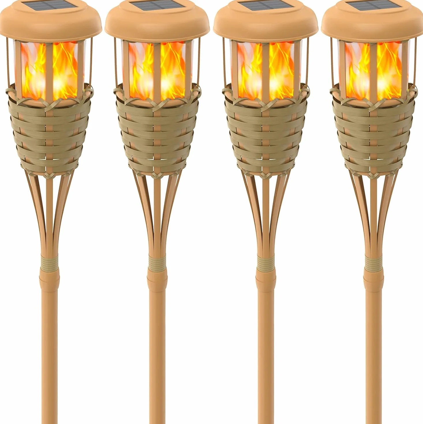 Luci solari per esterni, torce solari con fiamma tremolante, decorazione esterna per giardino, terrazza e cortile (4 pezzi)
