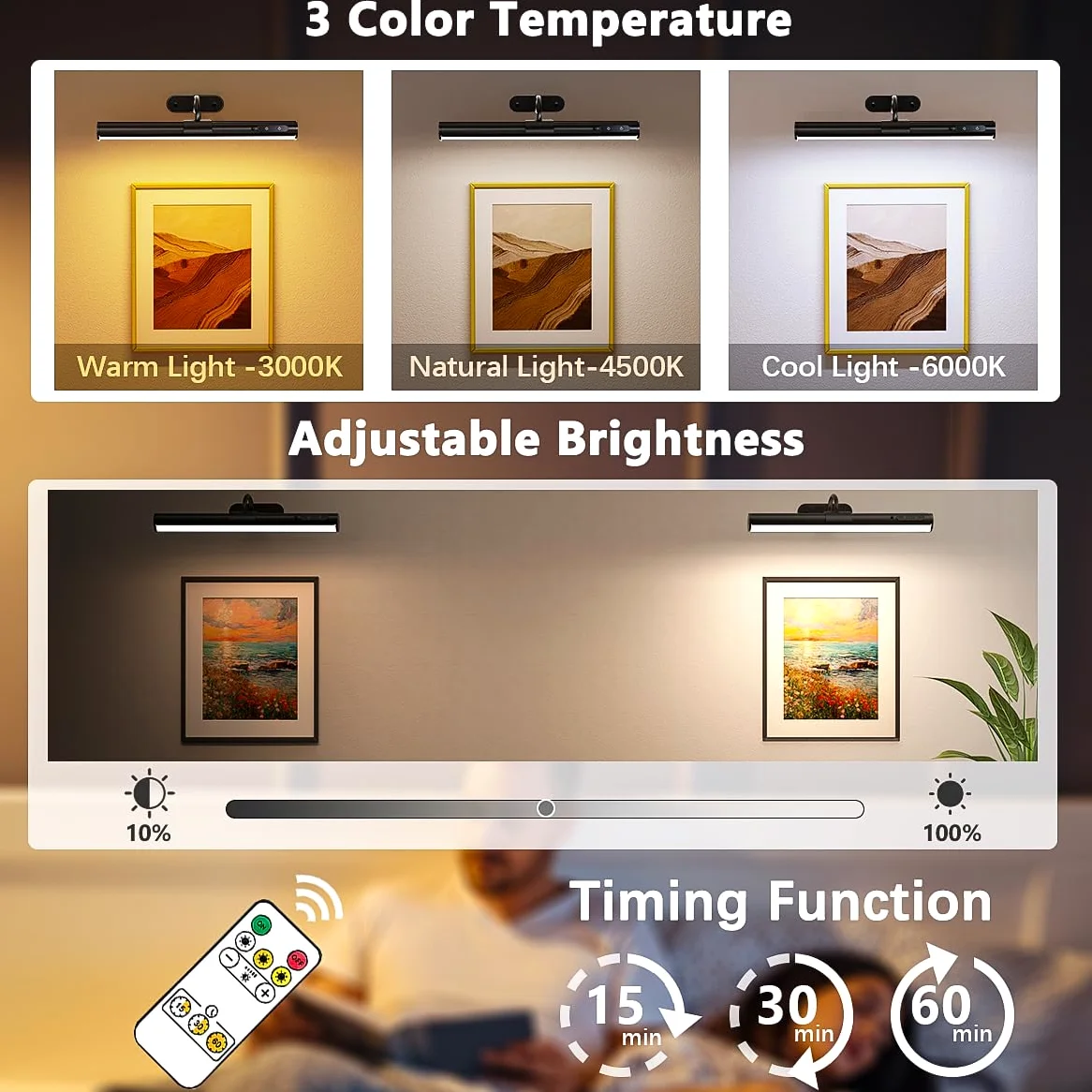Luce LED specchio bagno senza fili, 4000mAh applique ricaricabile usb con telecomando e calamita, lampada parete batteria senza fili per quadro, muro, trucco, specchio bagno