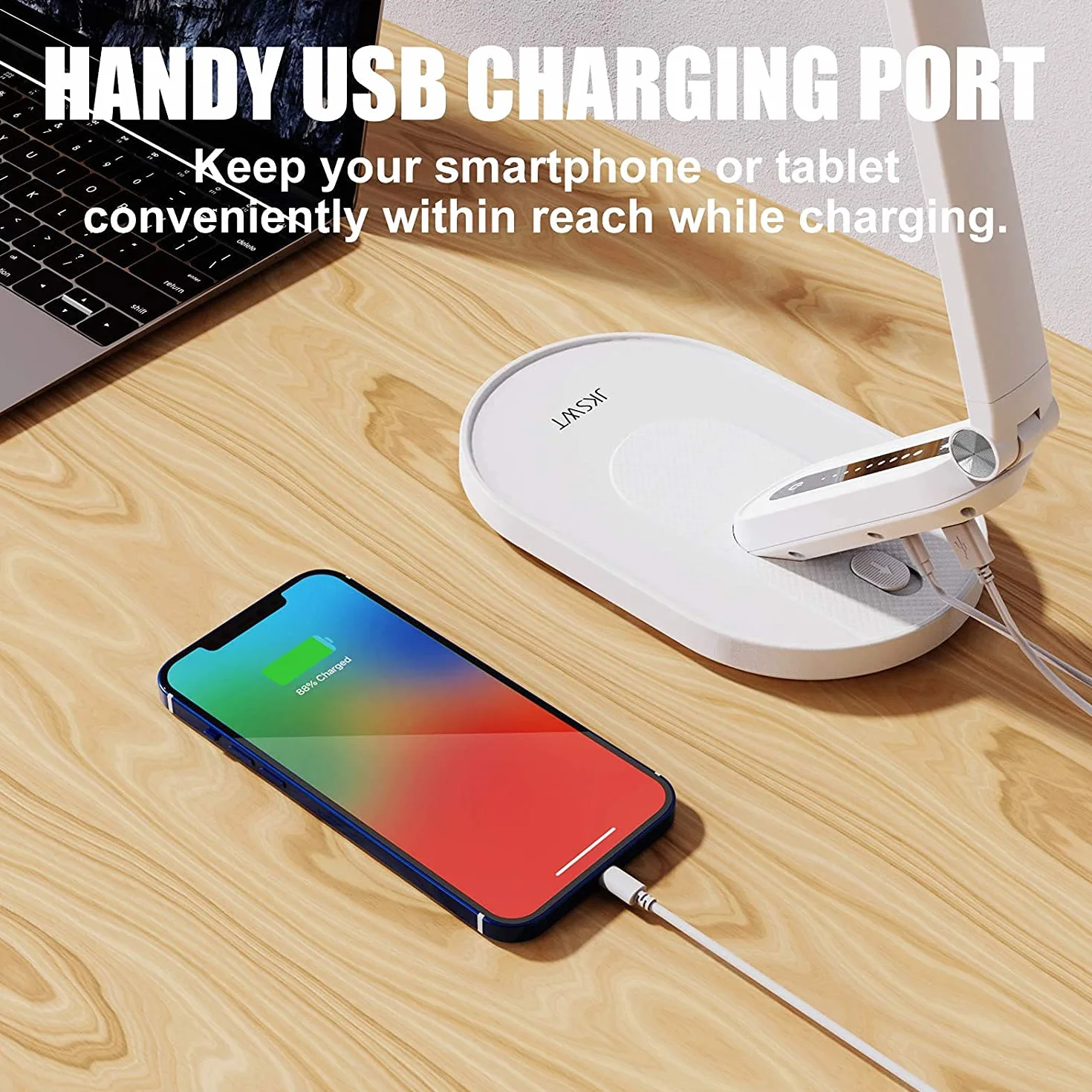 JKSWT Lampada da scrivania a LED, Lampade da tavolo per la cura degli occhi La luce naturale protegge gli occhi Lampada da ufficio dimmerabile con 5 modalità colore Porta di ricarica USB