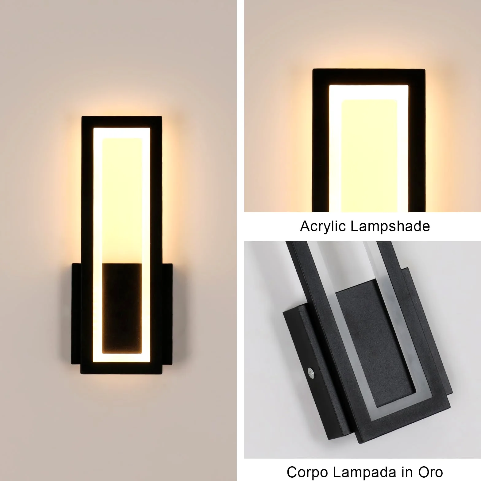 Osairous Applique LED da Parete Interno, 2 Pezzi 16W 1800LM Lampada da Parete Moderno in Acrilico, Lampada a Muro Nera Camera da Letto Luce Calda 3000K per Soggiorno Corridoio Studio Balcone, 32CM