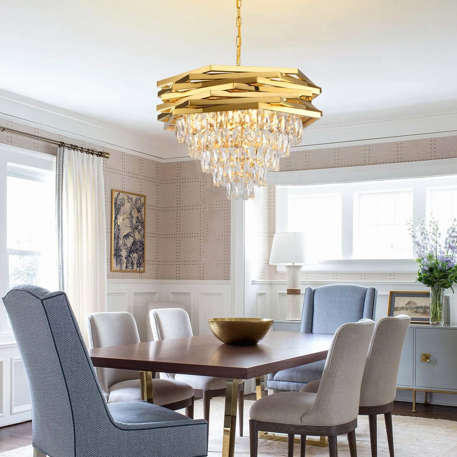 Lampadario di cristallo moderno Lampadari rotondi da 60 cm in oro per sala da pranzo K9 Lampadari a sospensione a soffitto a 5 livelli Lampadario grande da incasso per soggiorno Ingresso Foyer Scala