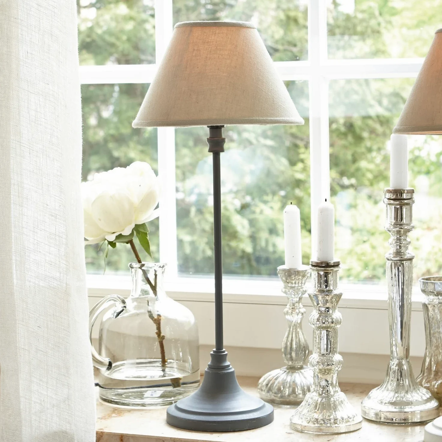 LOBERON Swindon Lampada da tavolo - Design classico - Bella anche in coppia, beige/grigio