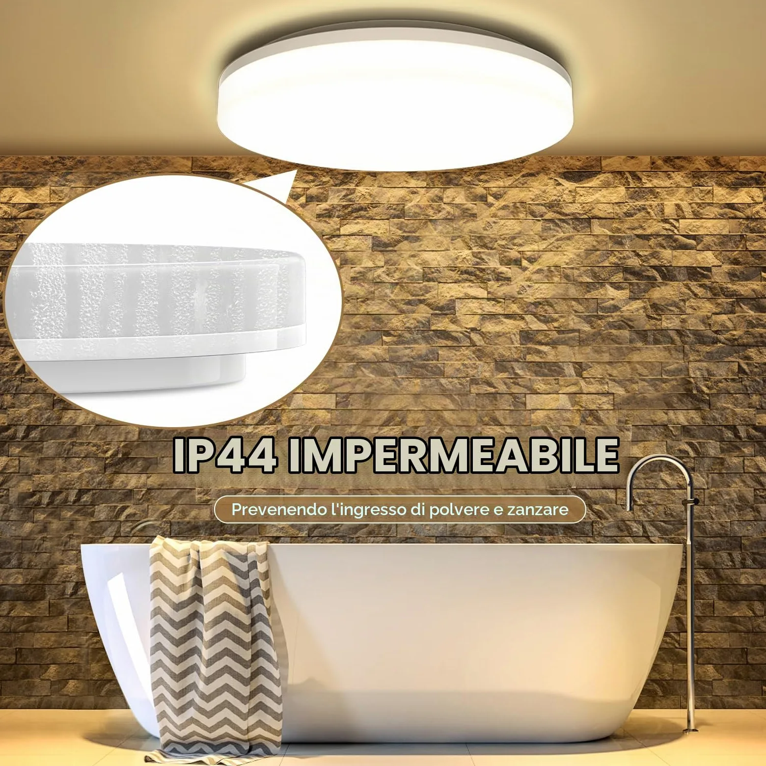 18W moderno impermeabile LED Lampada a soffitto tondo sottile plafoniera 1650lm Bianco caldo 3000K plafoniere a led per Soggiorno Sala da pranzo Camera da letto Bagno Cucina Balcone Corridoio