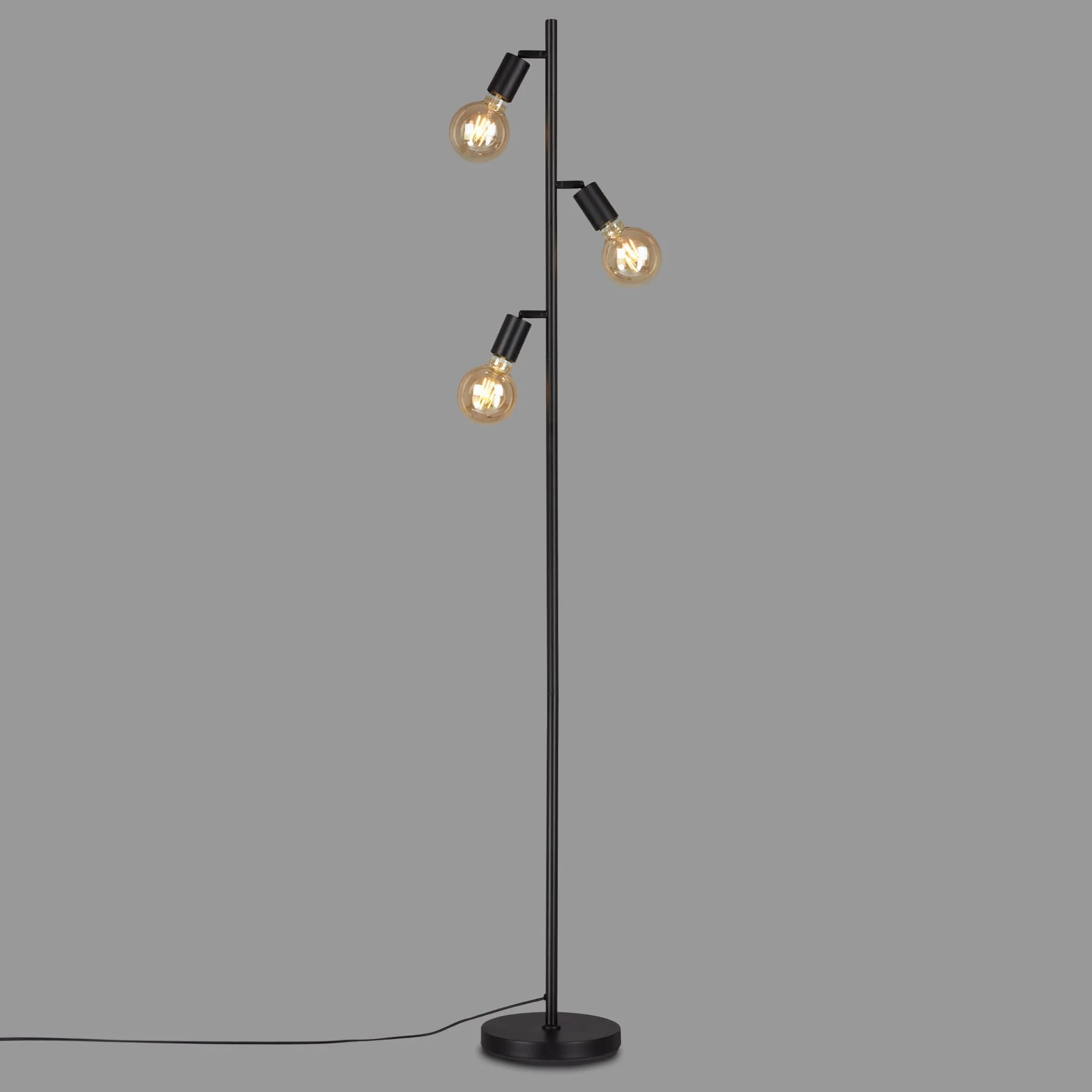 BRILONER - Lampada a stelo orientabile, piantana, lampada da terra, 3 x E27, con interruttore sul cavo, stile retrò, vintage, nero, 10W, 220 x 1600 mm (DxA)