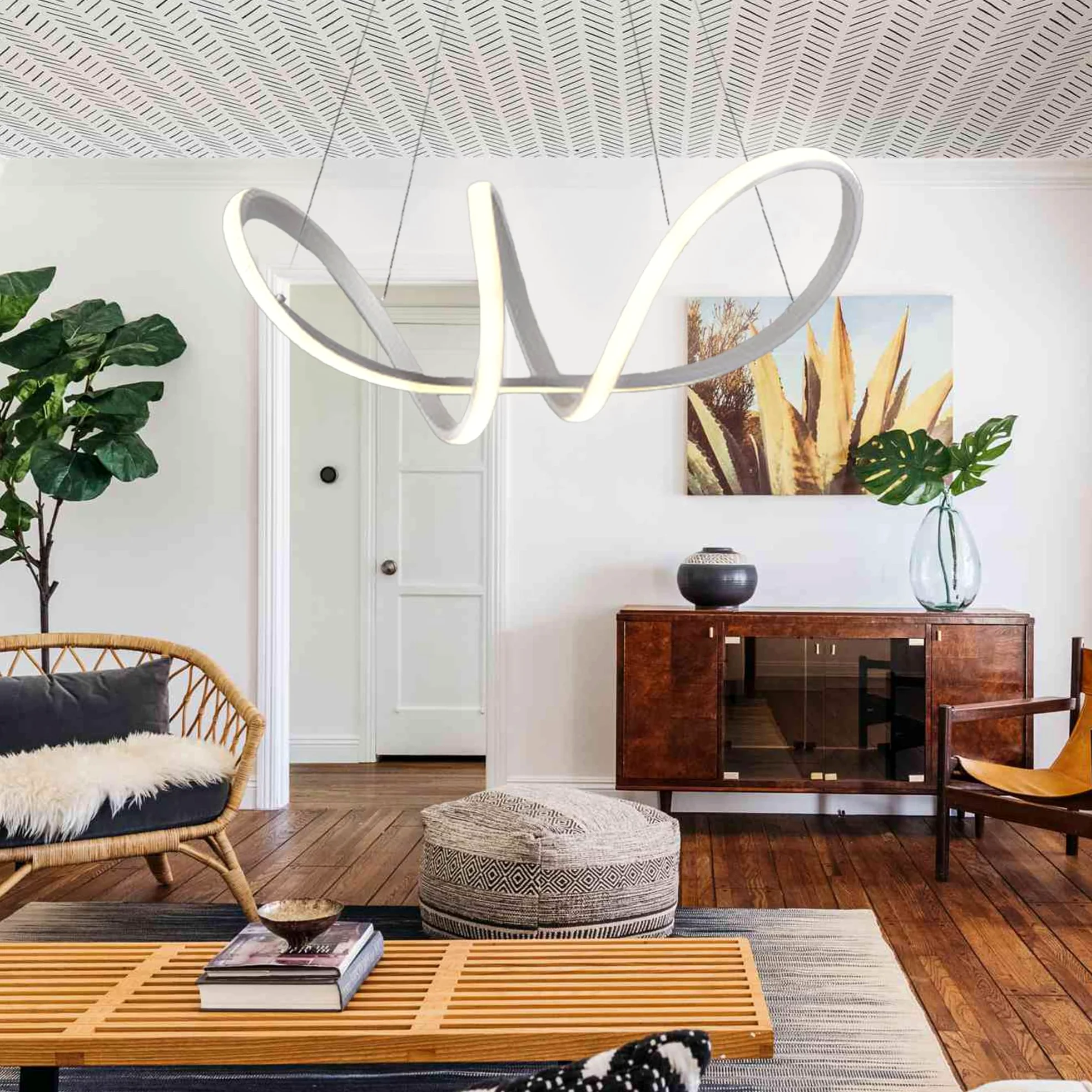 Arcadia Lampadario Led a Sospensione Soffitto Design Moderno Luce Calda Fredda Dimmerabile Plafoniera Con Telecomando e App Cellulare Lampada Soggiorno Salotto Cucina Camera Da Letto 3400LM 56W 60Cm