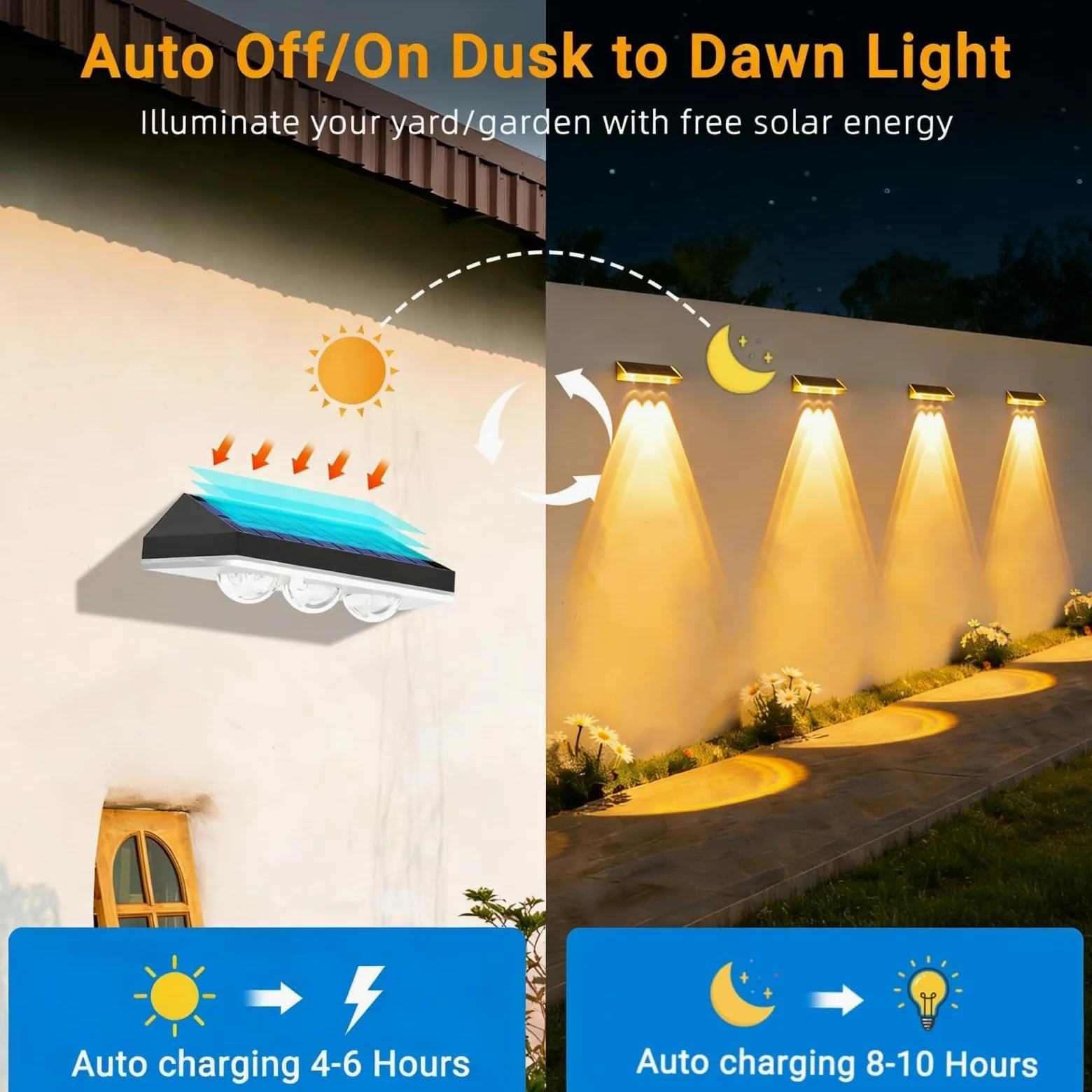 Luci Solare Muro Esterno Giardino, Lampada da Parete Solare, 3 Modalità di Temperatura del Colore, IP65 Impermeabile, Applique da Esterno Solari per Esterni Parete, Balcone, Recinzione, 4 Pezzi