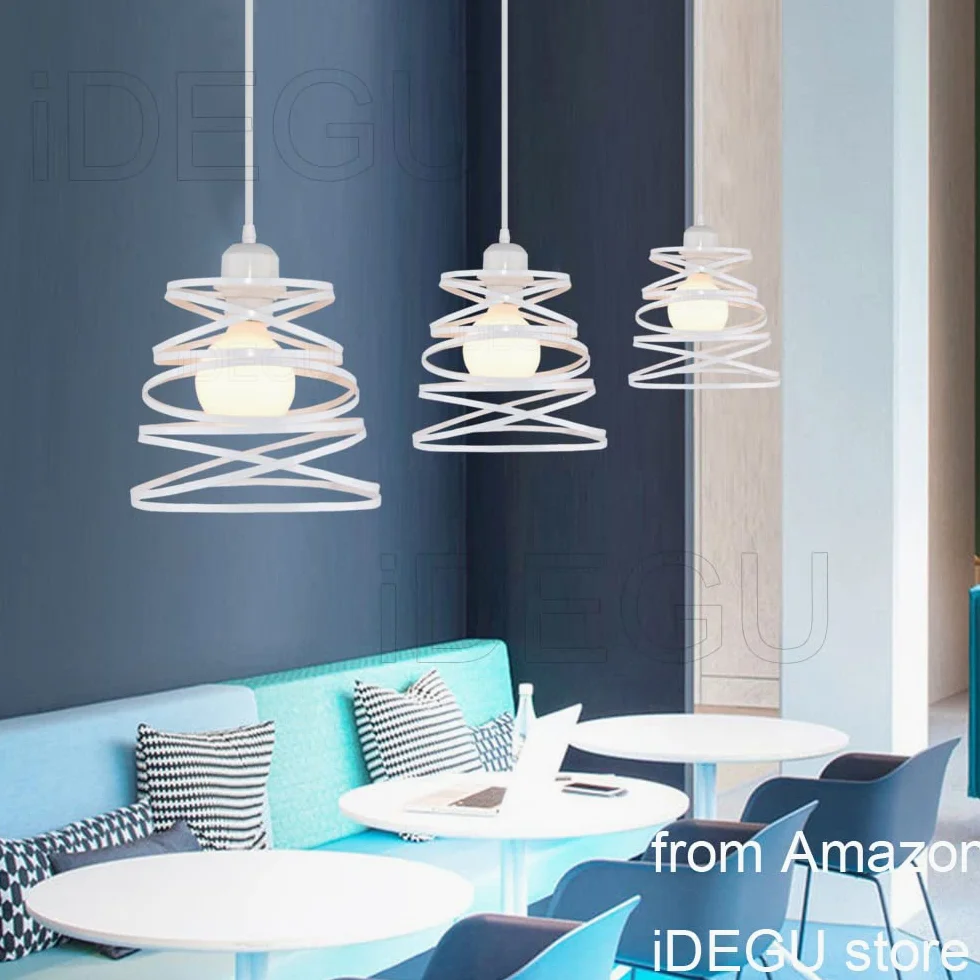 iDEGU 2 Pezzi Lampadari a Sospensione Moderni Lampada da Soffitto Creativo Design Spirale a Cascata E27 Lampada a Sospensione Vintage per Camera da Letto Soggiorno Cucina Sala da Pranzo (20cm, Bianco)
