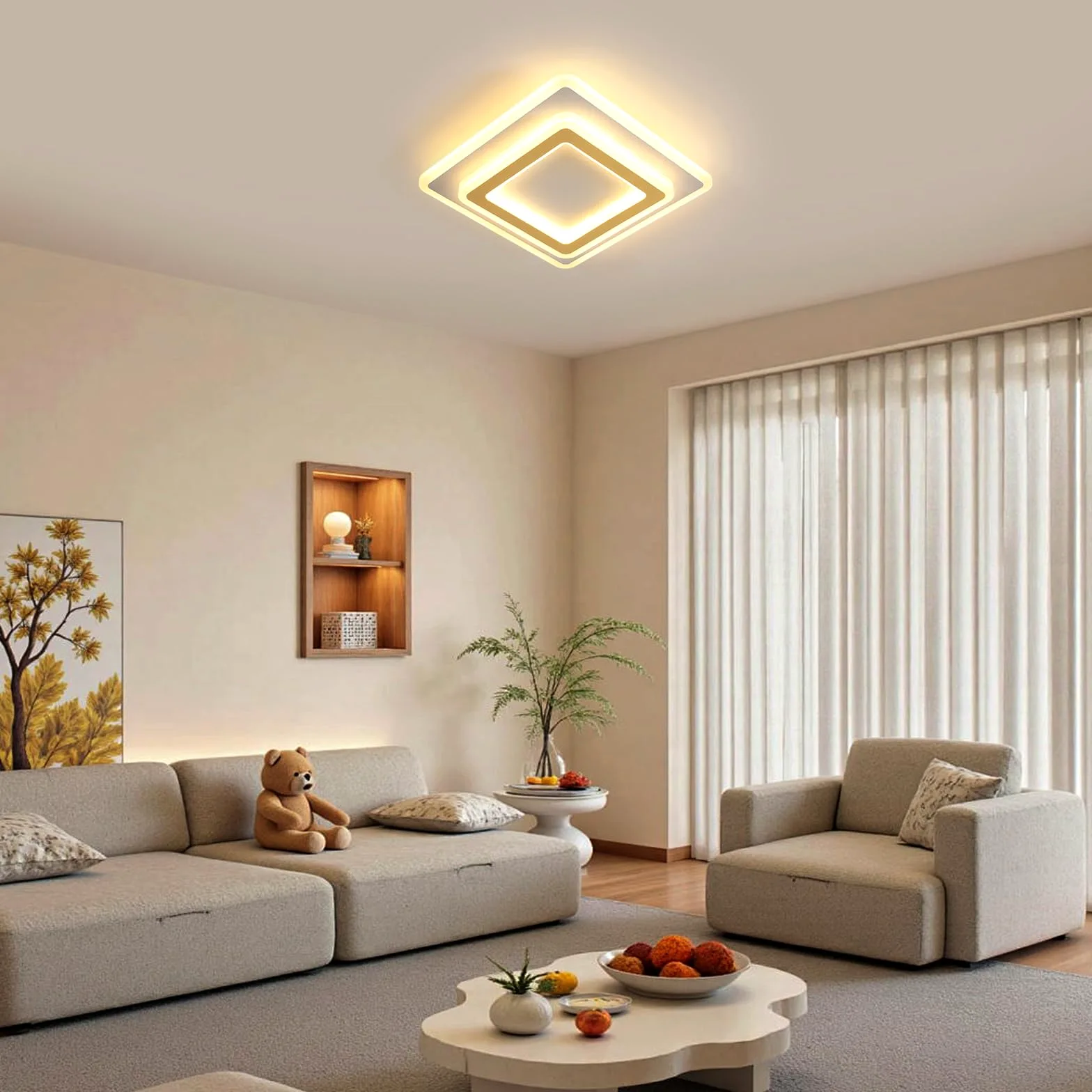 Goeco Plafoniera LED Soffitto Moderna Oro, 44W Lampada da soffitto Quadrata, 3000K Bianca Caldo Plafoniera in Acrilico per Soggiorno, Camera da Letto, Cucina, Corridoio, 29CM