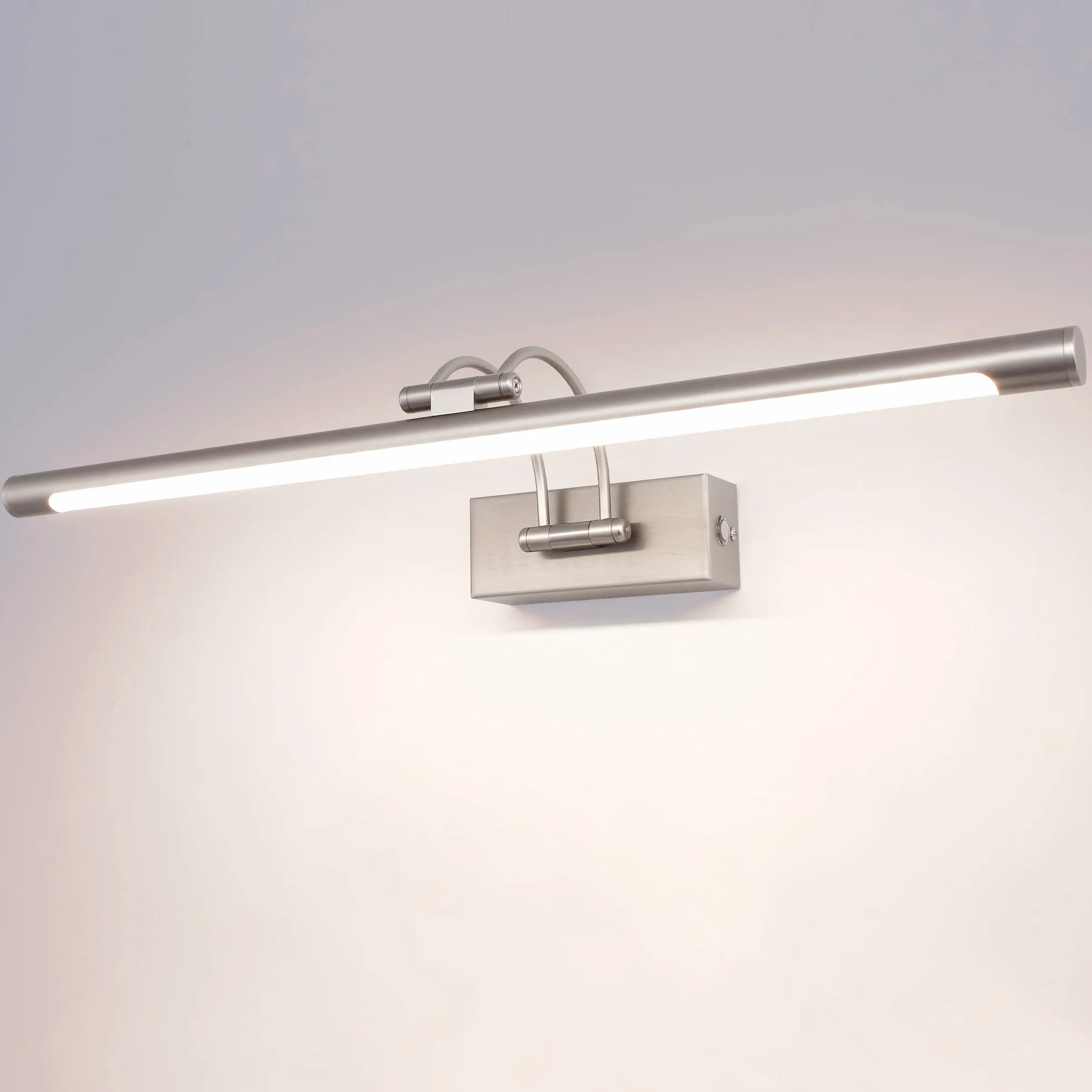 LED Specchio Bagno 60cm 12W 3 Temperatura di Colore Dimmerabile Luce di Immagine LED Dimmerabile Senza Passo con Testa di Lampada Girevole Arco Braccio Specchio Illuminazione Lampada Nichel