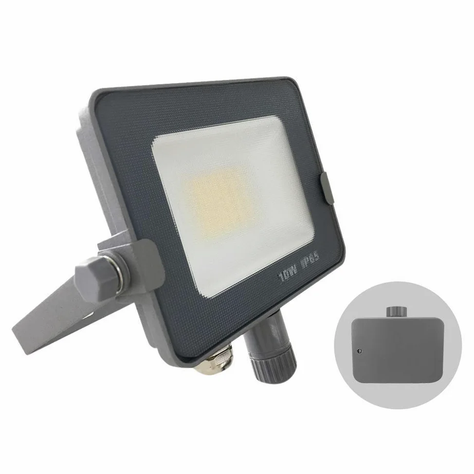 proiettori, Proiettore LED da esterno IP65 50W 4500-5000Lms, involucro grigio con fotocellula dal tramonto all'alba(10 Watts)