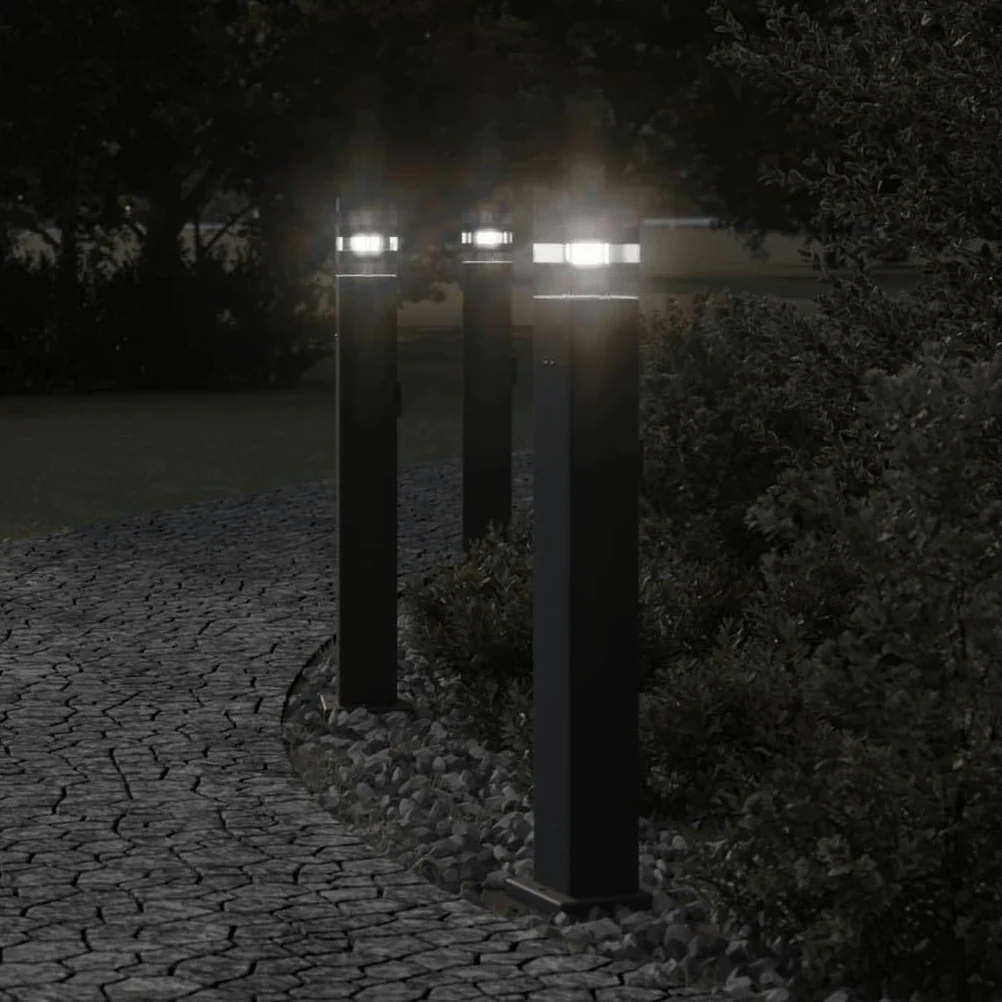 Gecheer Lampade da Terra per Esterni con Presa 3pz Nere 80 cm Alluminio,L4006408