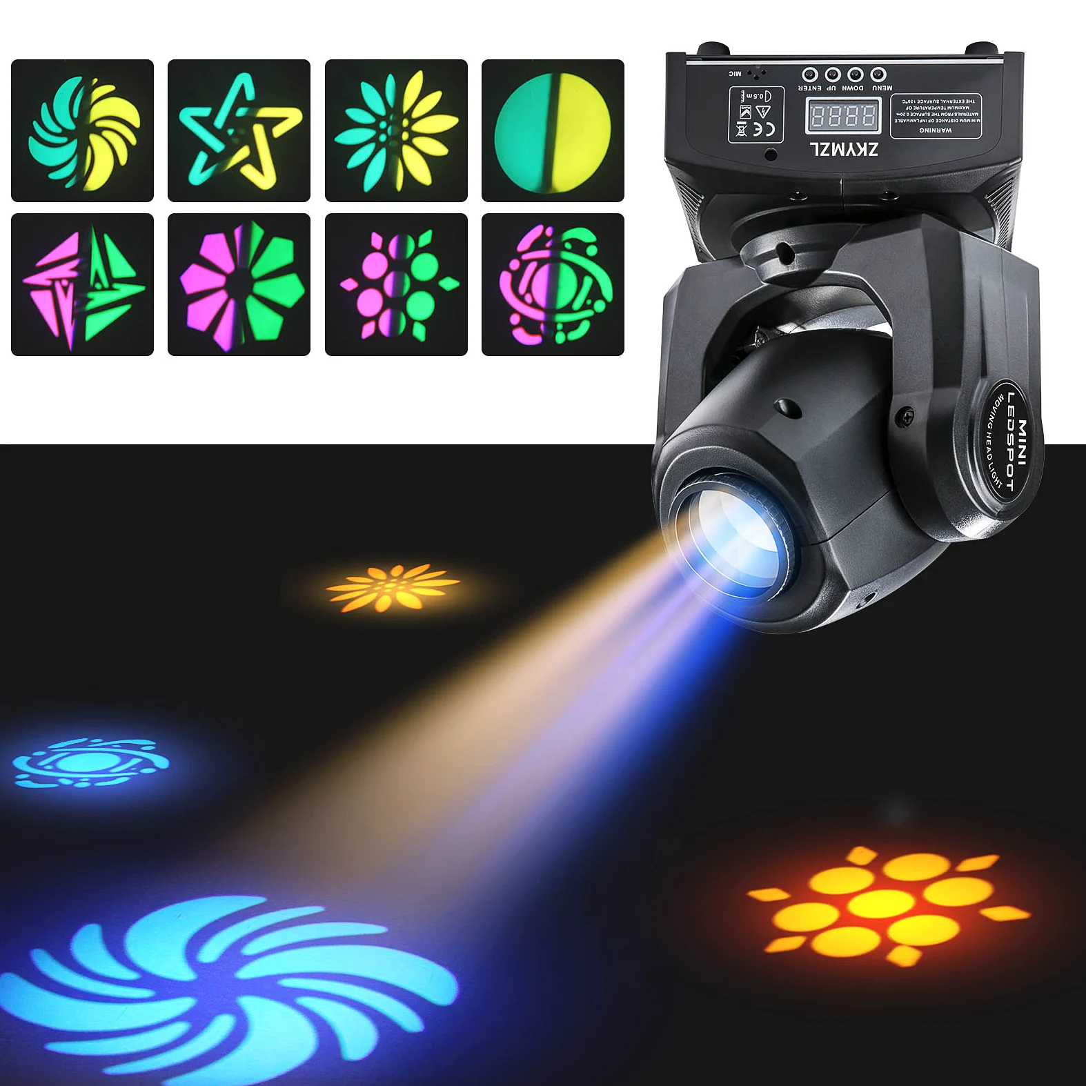 ZKYMZL Luci della testa di movimento 8 luci LED GOBO Rainbow DJ Lights Discoteca Lights 15 colori 9/11 canali strobo LED DMX512 Controllo per discoteca KTV Club Party