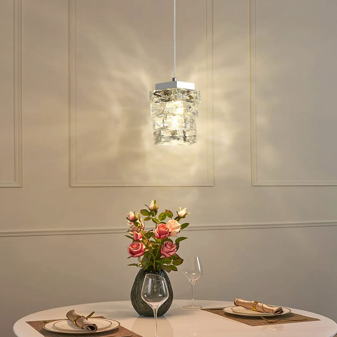 Moderna Lampada A Sospensione In Cristallo, 3 Colori Lampada A Sospensione A LED, Altezza Regolabile, Per Camera Da Letto Isola Della Cucina Sala Da Pranzo Corridoio (Argento)