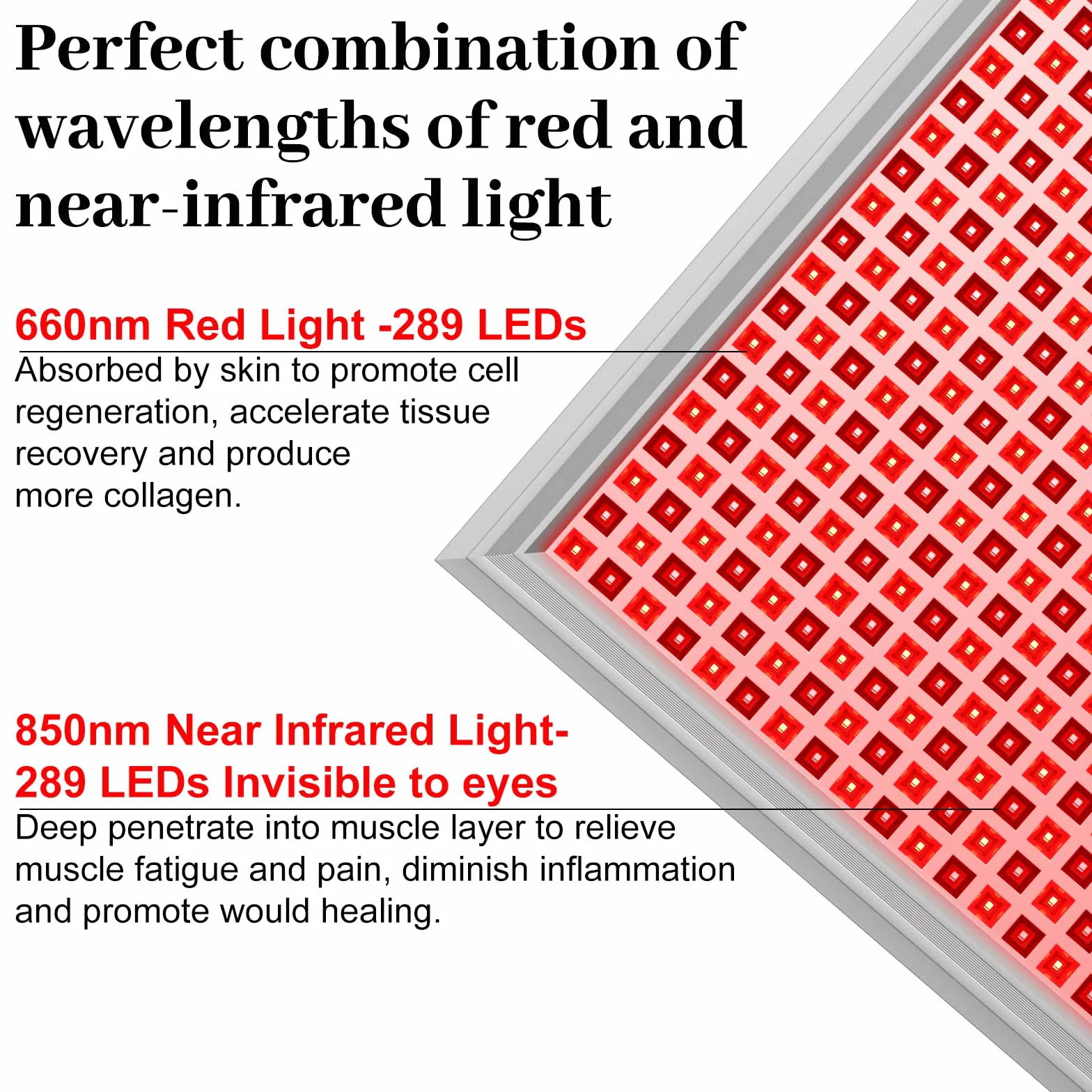 Lampada Infrarossi, Lampada a Luce Rossa Combo 660nm e 850nm, 578 LED Red Light Infrarossi con Timer, Pannello a Luce Rossa per Viso, Corpo, Muscolare, Schiena (La lampada non si riscalda)