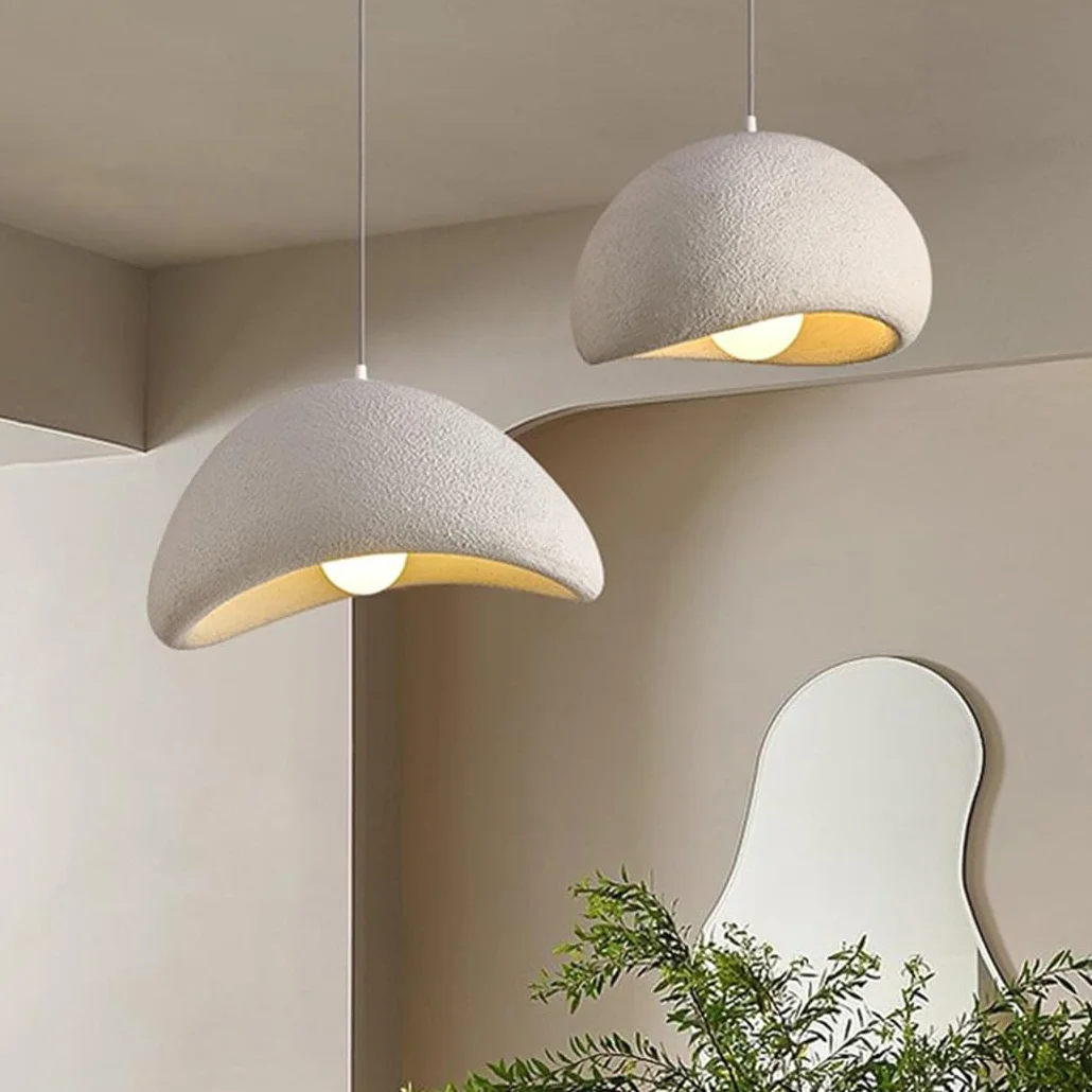 Lampada A Sospensione Wabi-Sabi Creativa Lampadario Moderna Bianco Opaco Stile Nordico Lampada in Cemento E27 Lampada per Camera da Letto Soggiorno Sala da Pranzo Cameretta Cucina(40CM)