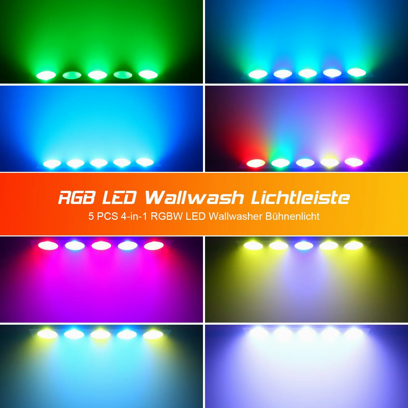 Barra Luminosa Wallwasher 60W, 5 PCS 4-in-1 RGBW COB LED Luce di Festa DJ Luce, Wallwasher dmx Effetti per Discoteca, Nozze, Interni/Esterni, Halloween DJ, 2 pezzo