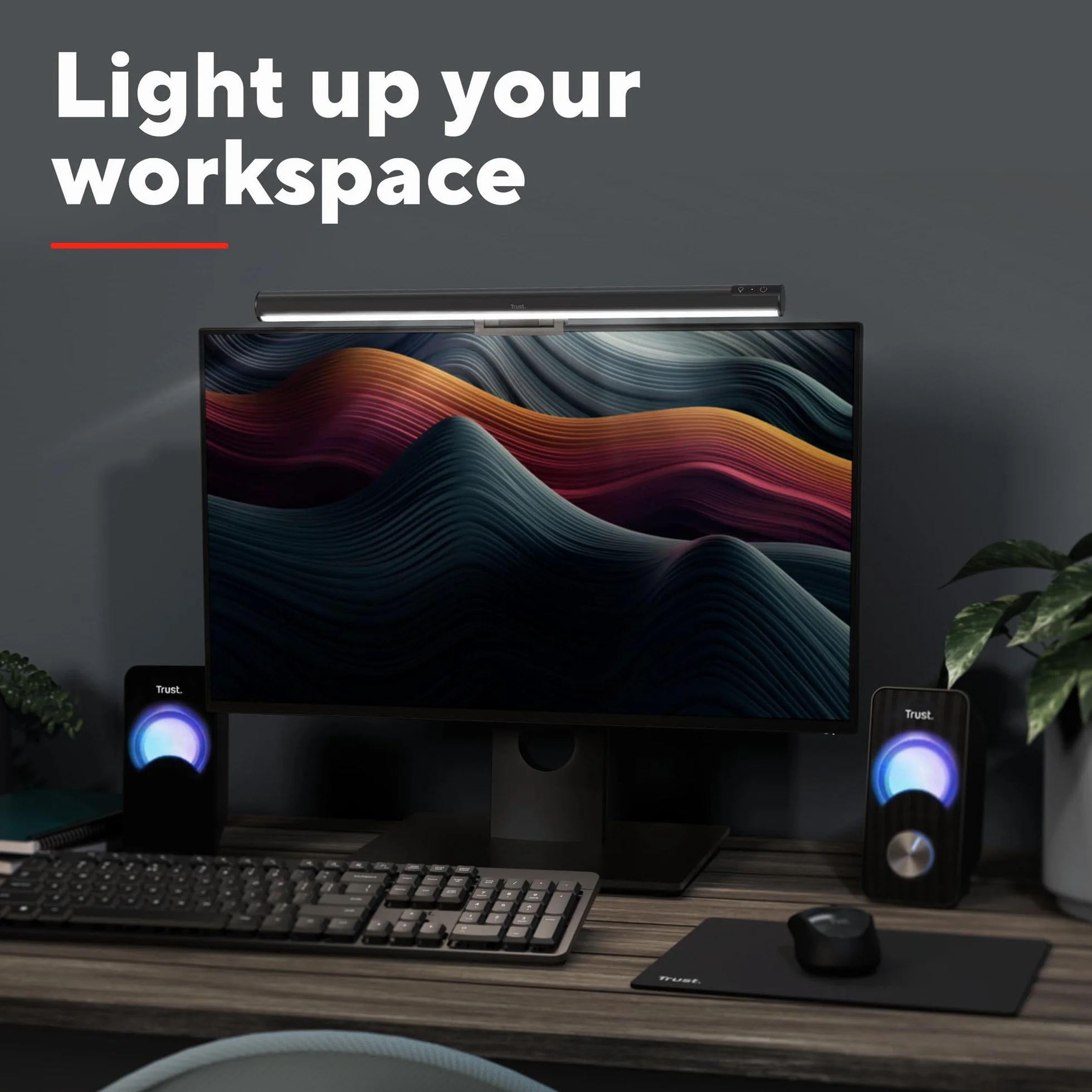 Trust Shyne Lampada Monitor PC LED 42cm, Anti-luce Blu e Anti-riflesso | Barra LED USB per Laptop, Light Bar Luce Bianca Fredda/Calda/Naturale, Desk Lamp Luminosità e Temperatura Regolabili
