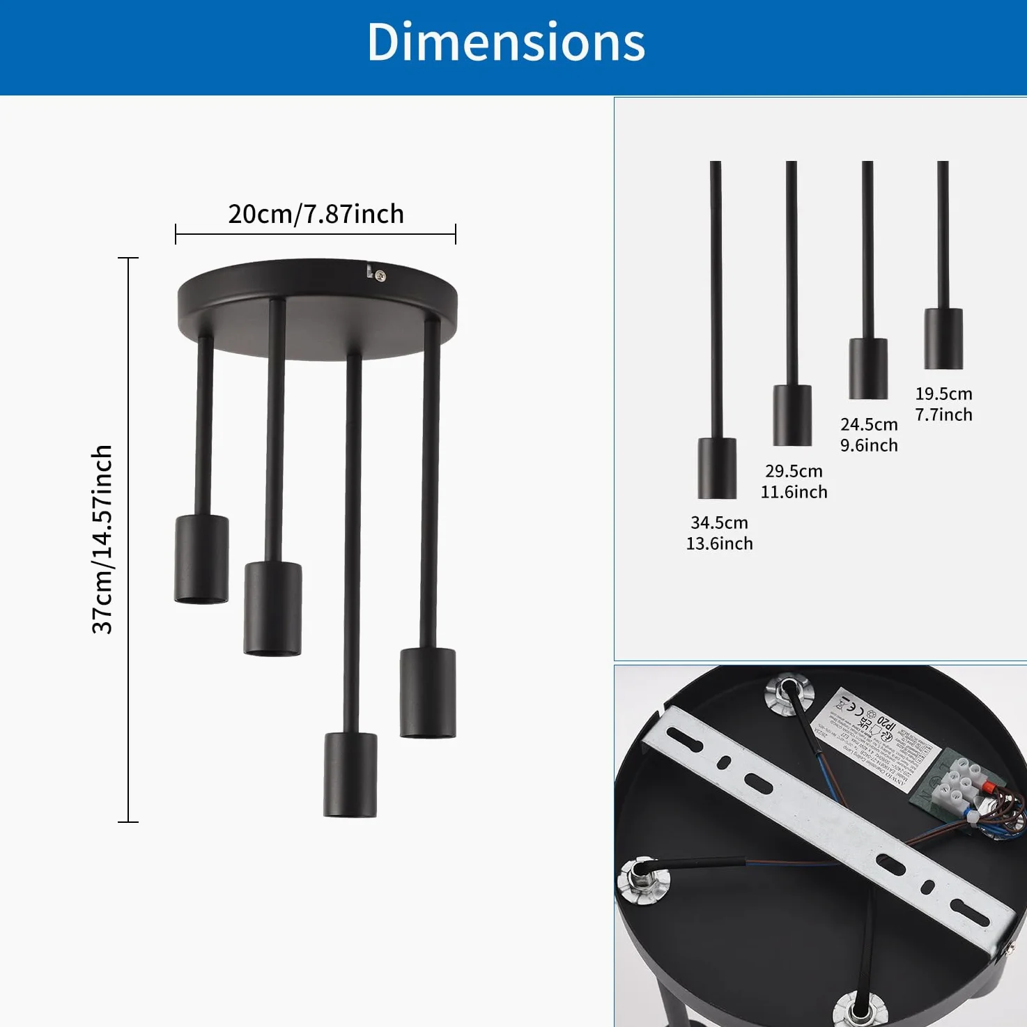 ANWIO Lampada a Sospensione, Lampadari Moderni con 4 Lampadine LED Attacco E27, Lampadari da Cucina Nero, Lampadario Sospensione per Camera da Letto,Soggiorno(Lampadine Escluse) EUC-EA
