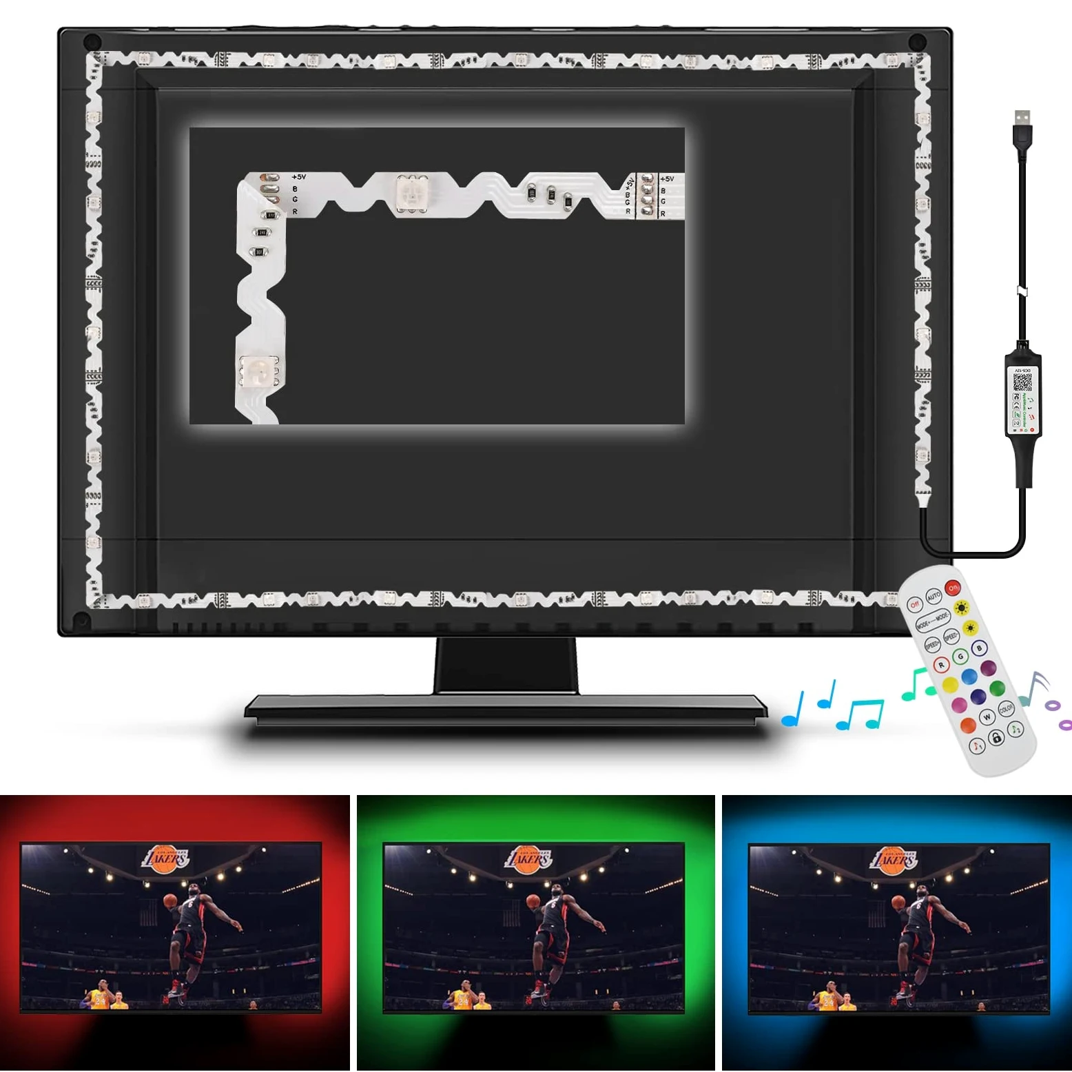 Striscia LED RGB per retroilluminazione TV, per TV da 60 fino a 80 pollici, 5 m/16.4 ft USB, controllo app, illuminazione bias per HDTV, schermo PC, sala giochi, decorazione della stanza