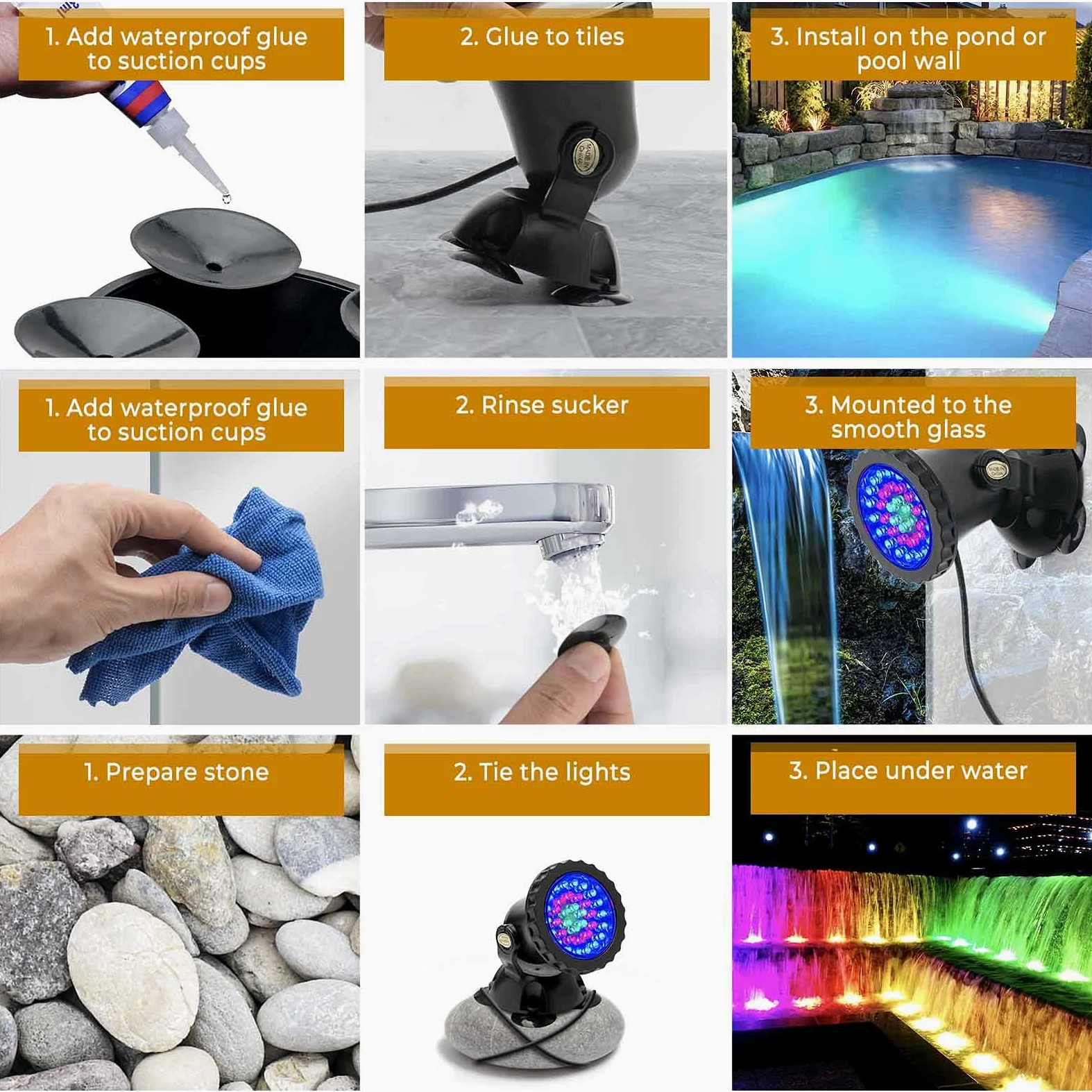 SHOYO, Faretto Impermeabile IP68 Sommergibile Luce Subacquea con 36 Lampadine a LED da 3,5 W, Luce Cangiante per Acquario, Giardino, Laghetto, Piscina, Serbatoio Fontana a Cascata, A Pair of 4