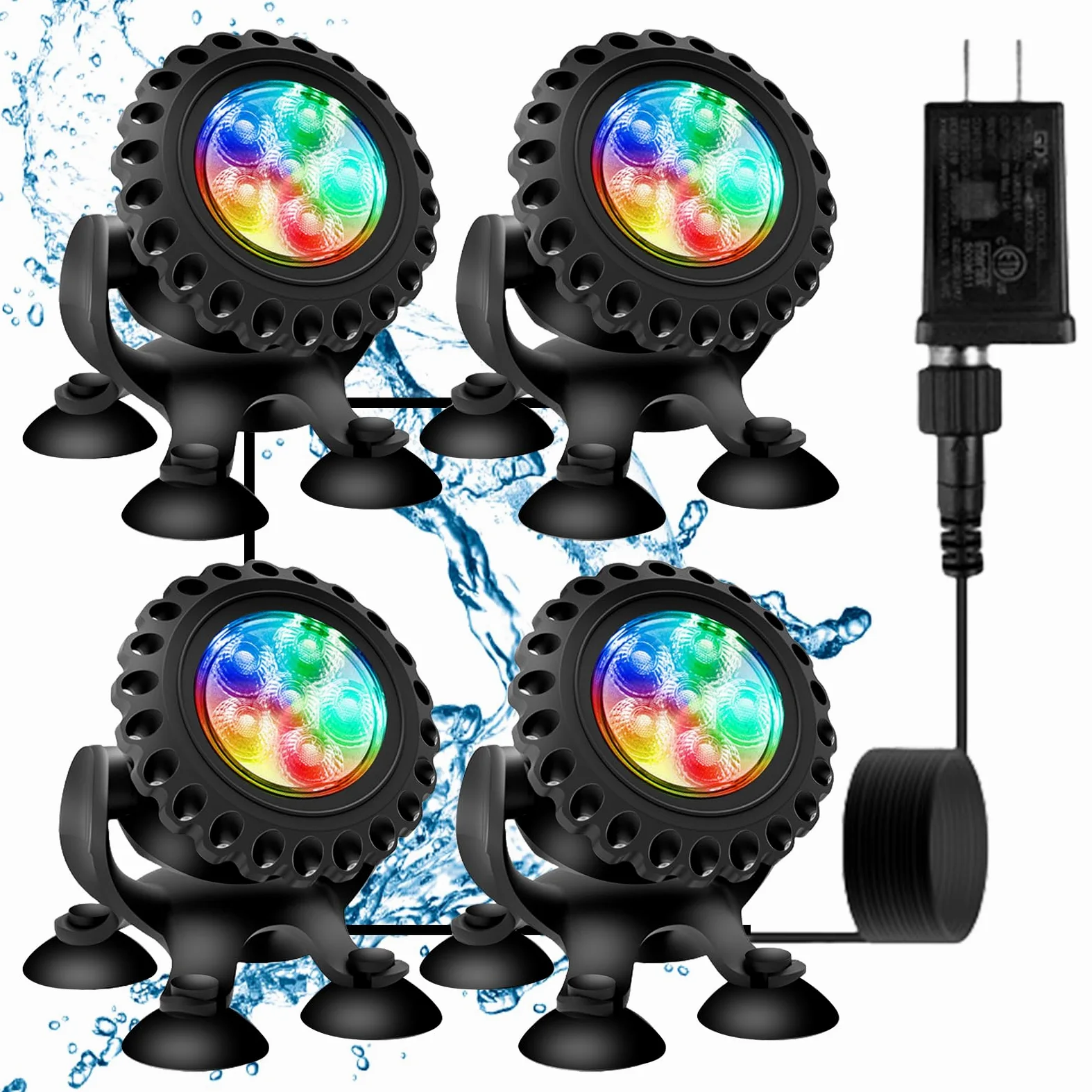 Illuminazione a LED subacquea RGB, luce subacquea, per stagno, illuminazione subacquea, con telecomando e app Bluetooth, IP68, luce subacquea per giardino, patio, albero (4 in 1)