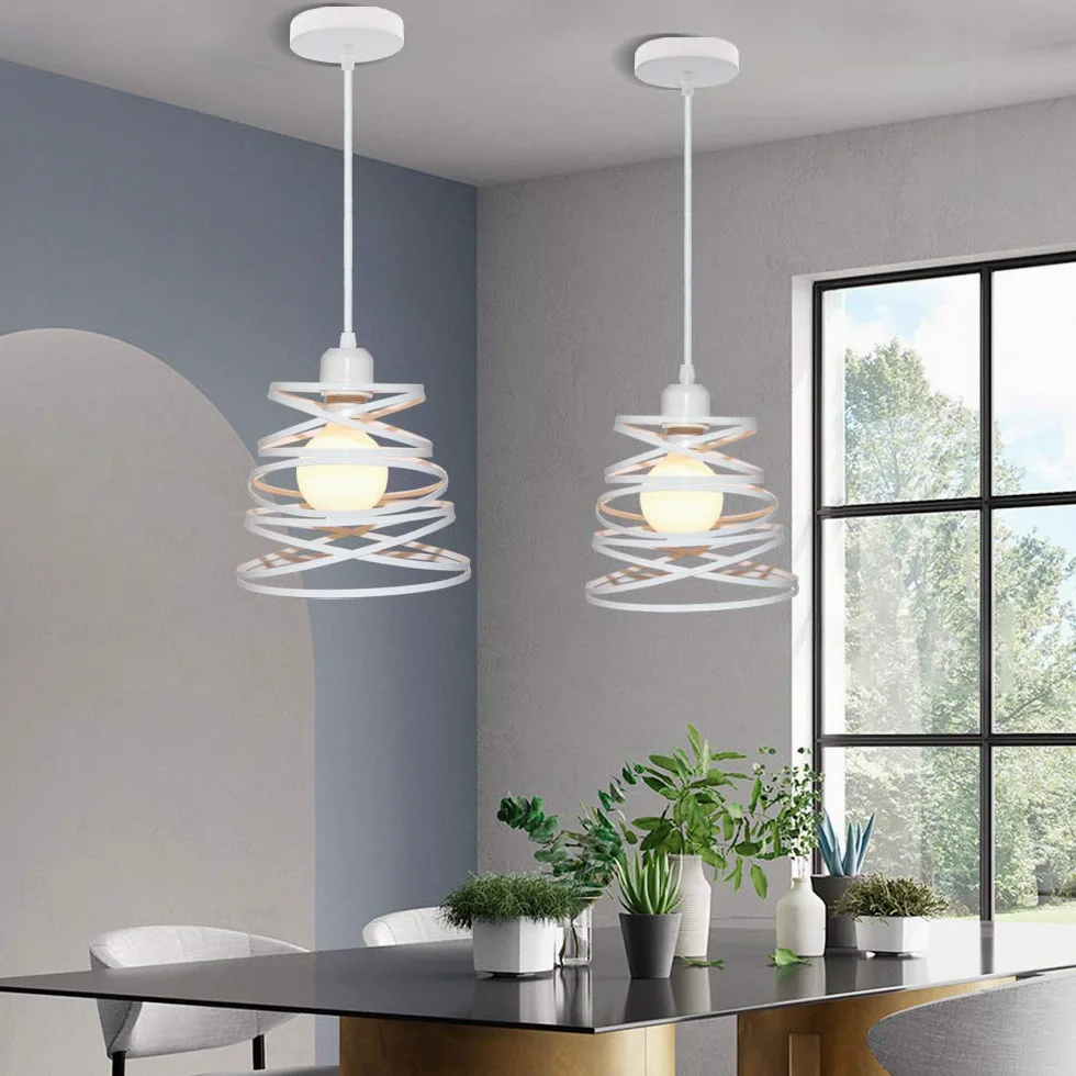 iDEGU 2 Pezzi Lampadari a Sospensione Moderni Lampada da Soffitto Creativo Design Spirale a Cascata E27 Lampada a Sospensione Vintage per Camera da Letto Soggiorno Cucina Sala da Pranzo (20cm, Bianco)