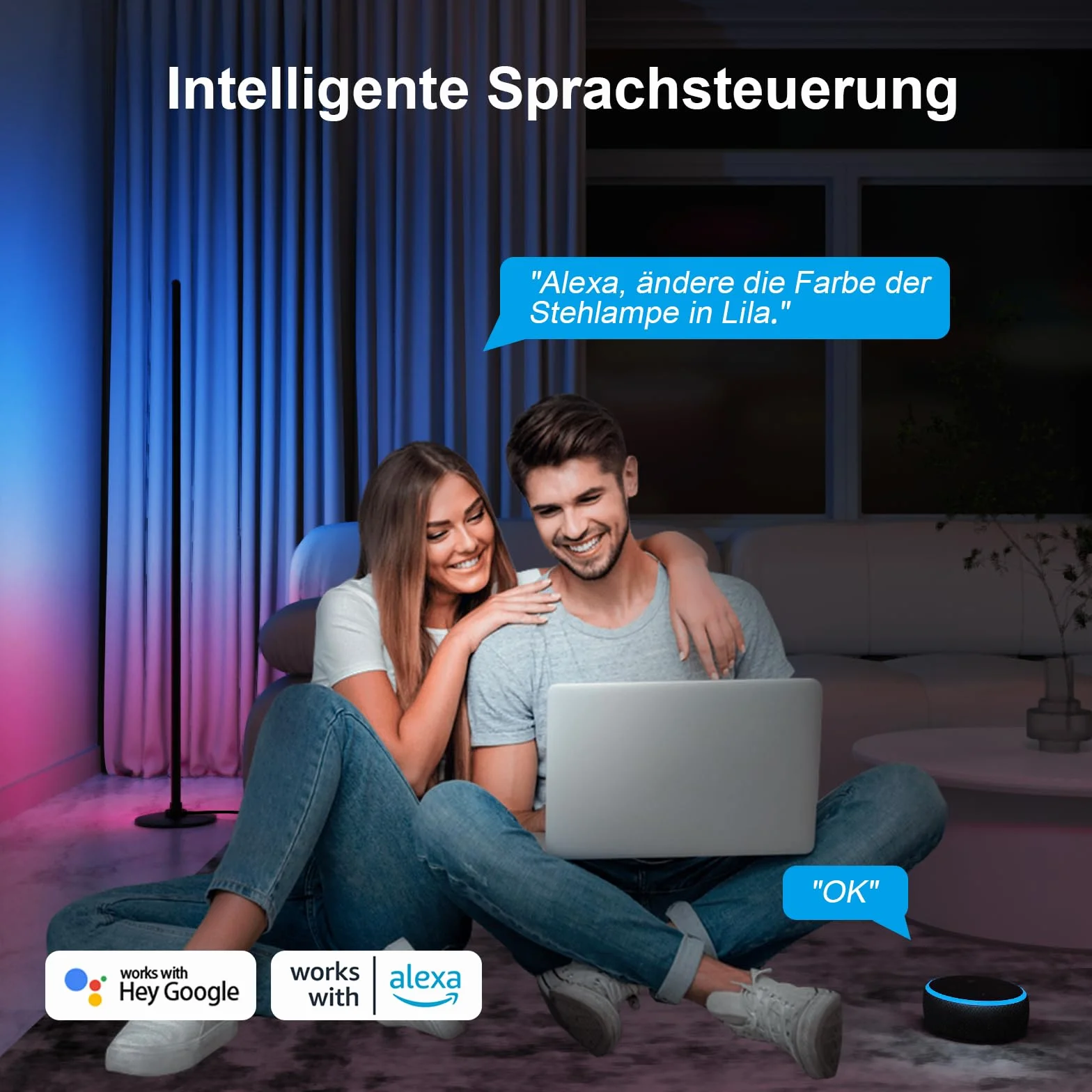 Lanmonlily Lampada da Terra LED, app compatibile con Alexa e Google Assistant, musica Sincronizzazione e Timer e DIY Modalità, 16 milioni di colori Lampada da terra elegante per camera