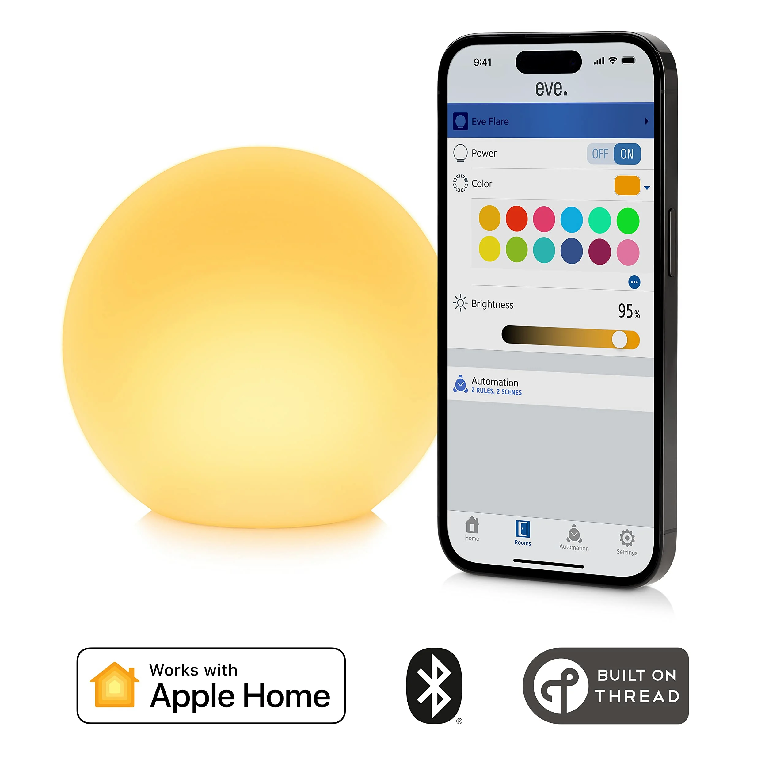 EVE Flare - Lampada LED portatile intelligente con tecnologia Apple Home, resistenza all'acqua IP65 e ricarica wireless, Bluetooth & Thread