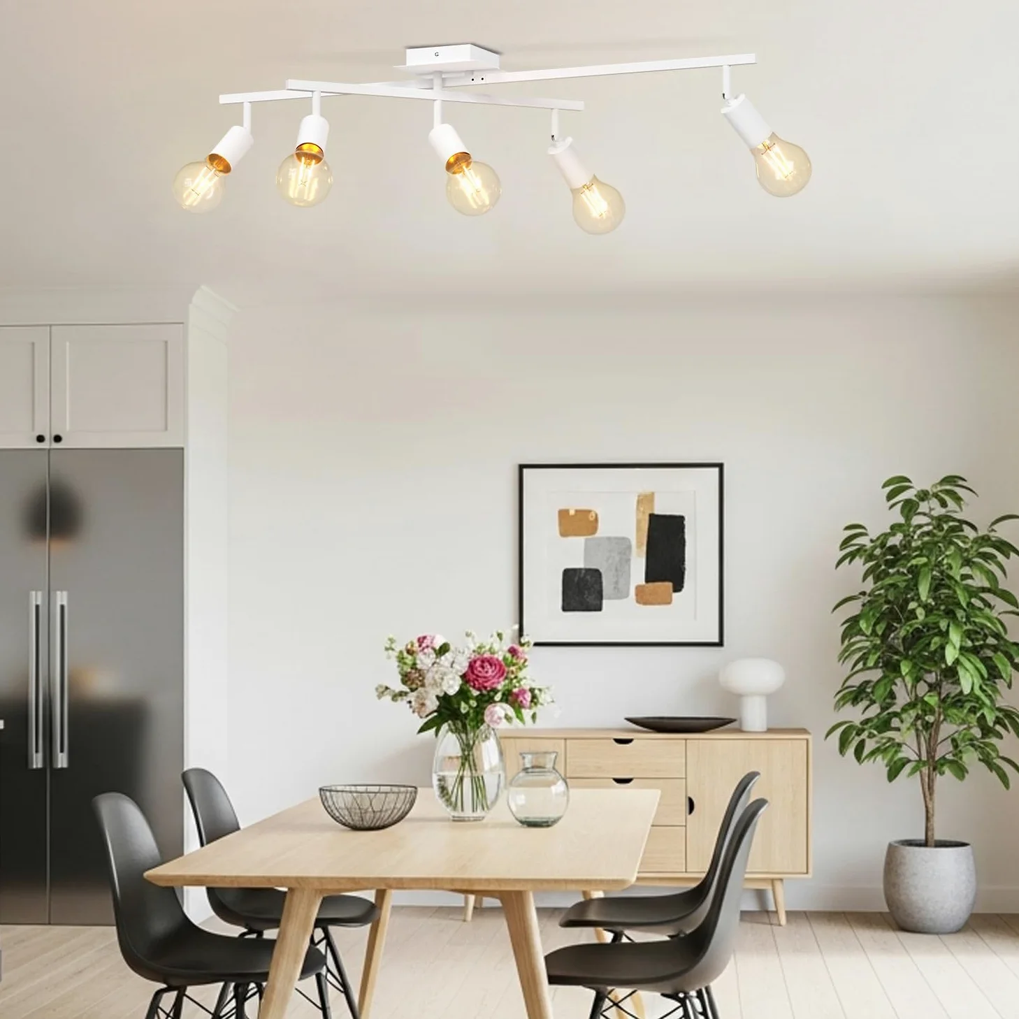 LVWIT Faretti Orientabili Bianco, Faretti Soffitto con 5 Attacco E27, Faretto da Interno Moderna, Lampadario Faretti per Barra, Salotto, Cameretta, Cucina,Corridoio Illuminazione (Senza Lampadina)