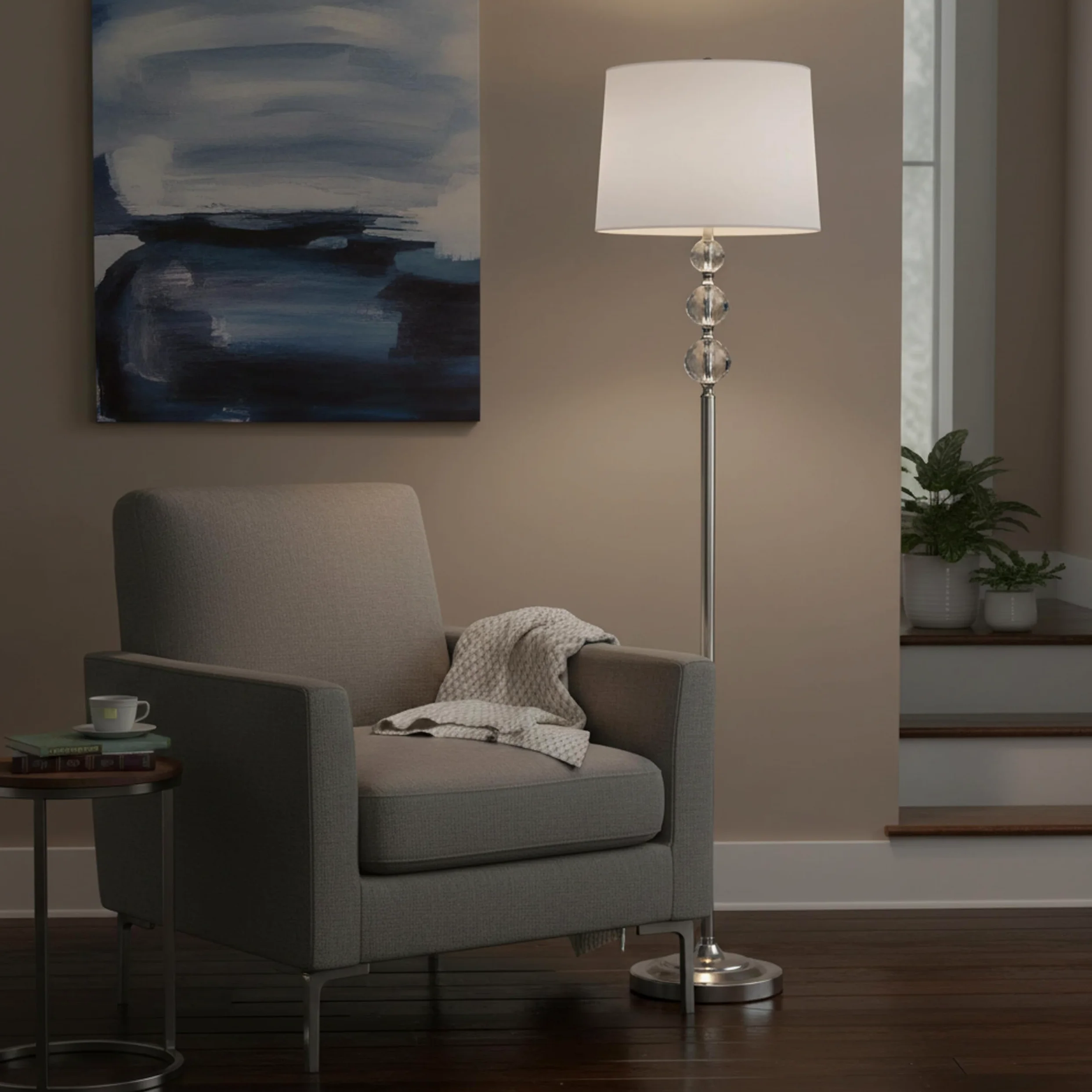 Relaxdays Lampada da Terra, Paralume in Tessuto, Metallo, E27, 155x35,5 cm, Effetto Cristallo