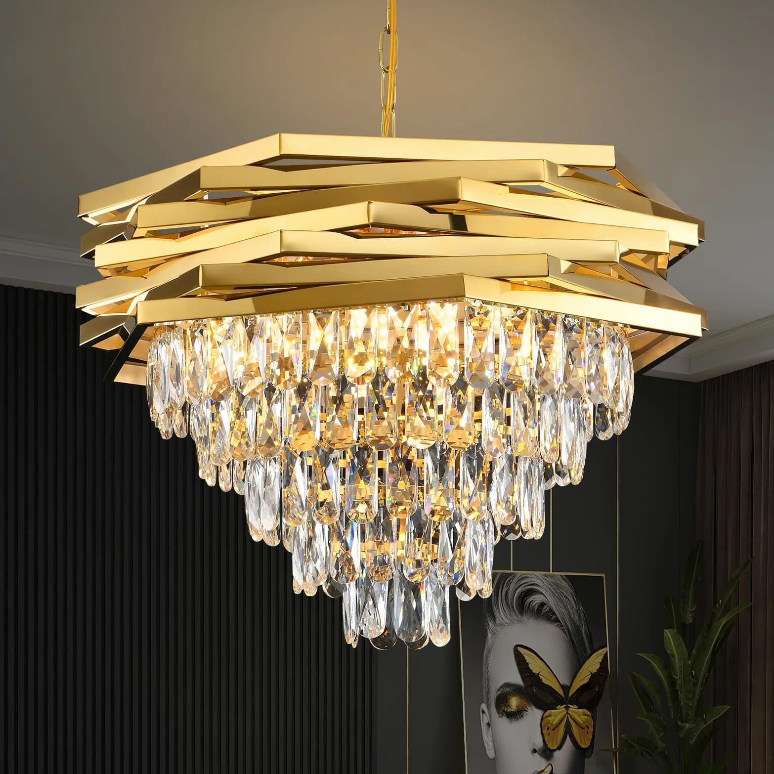 Lampadario di cristallo moderno Lampadari rotondi da 60 cm in oro per sala da pranzo K9 Lampadari a sospensione a soffitto a 5 livelli Lampadario grande da incasso per soggiorno Ingresso Foyer Scala