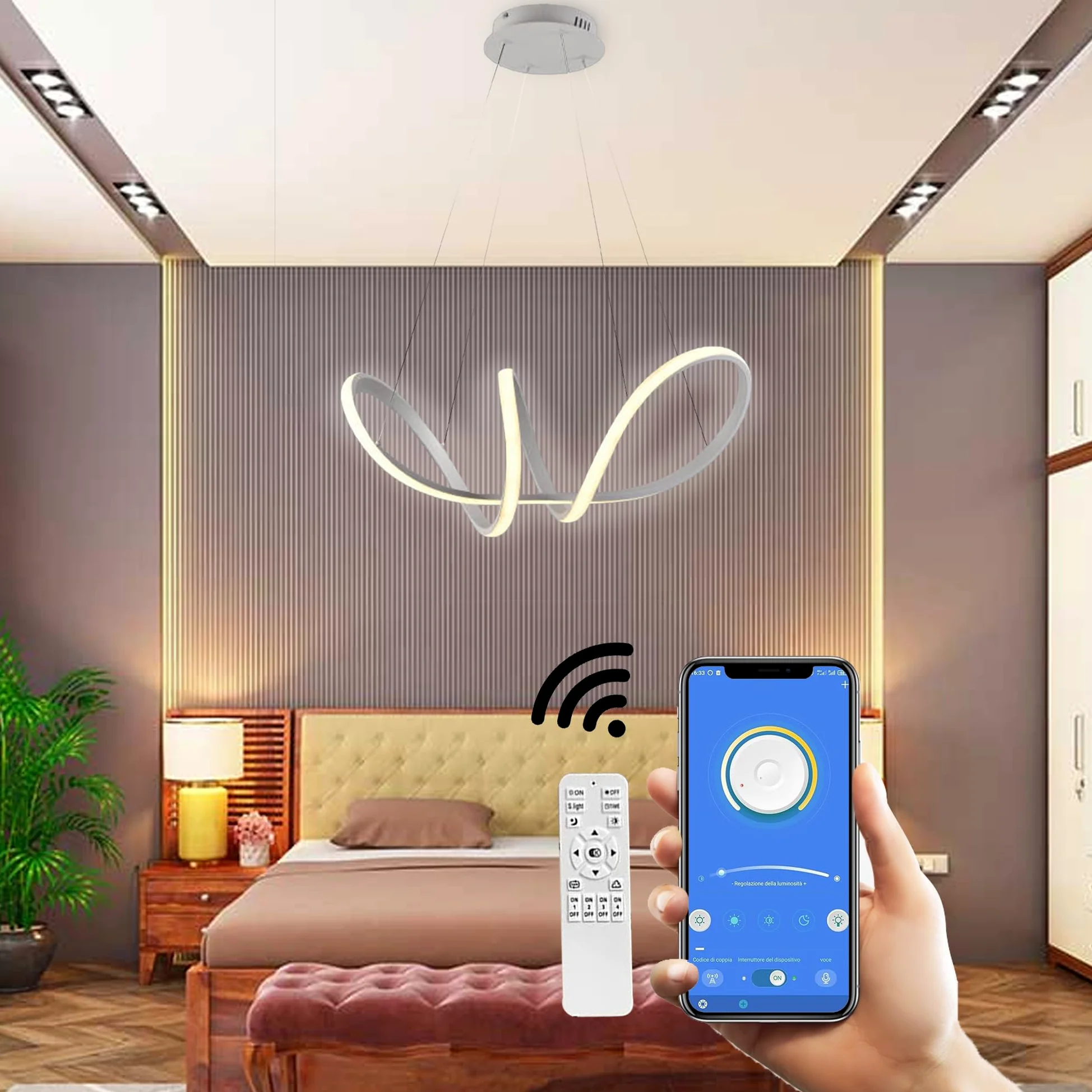 Arcadia Lampadario Led a Sospensione Soffitto Design Moderno Luce Calda Fredda Dimmerabile Plafoniera Con Telecomando e App Cellulare Lampada Soggiorno Salotto Cucina Camera Da Letto 3400LM 56W 60Cm