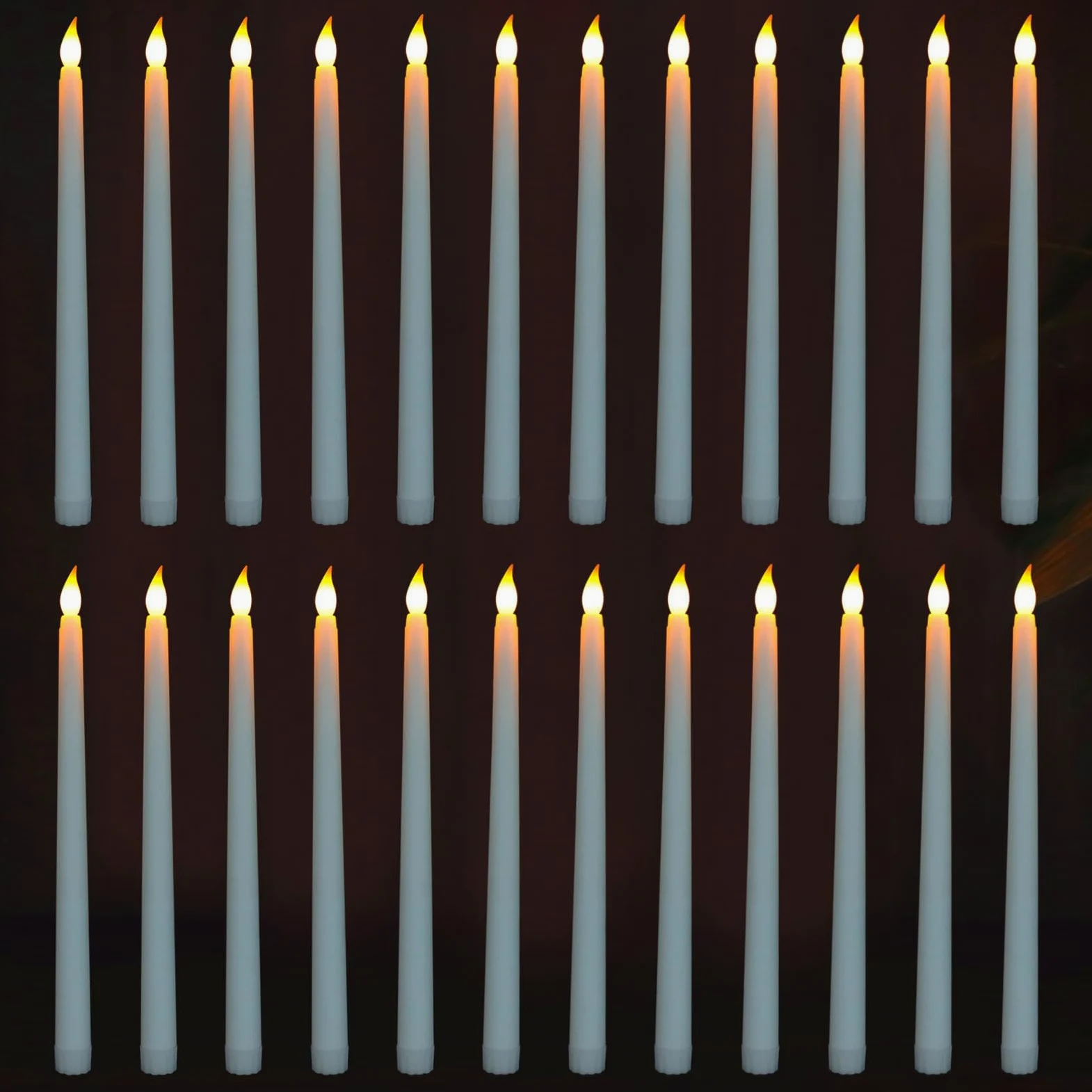 24 Pezzi Candele LED Elettriche, Candele Senza Fiamma, Candele a Batteria, Candele Coniche Led Fiamma Tremolante per Natale, Ringraziamento, Festa (Bianco, 2.1 x 28 cm)