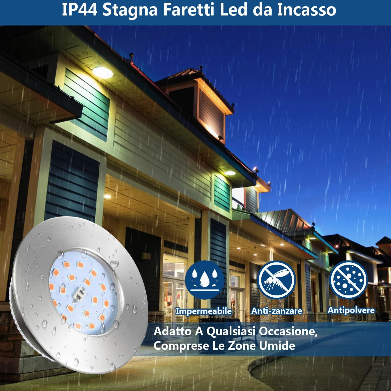 HiBay 10 Faretti Led da Incasso per Cartongesso 5W Ultrasottili Faretti Led Soffitto Incasso 500LM,3000K Bianco Caldo,220V Inox IP44,Diametro Foro Ø60mm per Bagno,Esterno