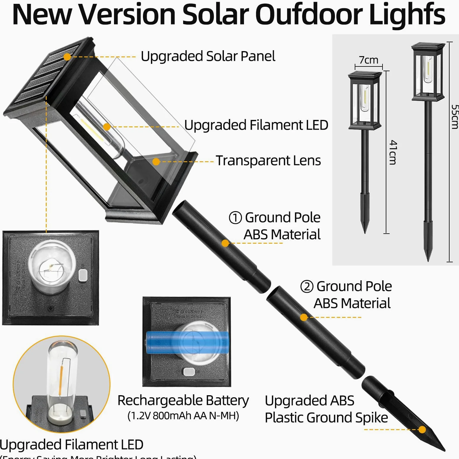 Chedin 6 lampade solari per esterni da giardino, impermeabili, illuminazione per esterni, luci solari a LED, luci da giardino, balconi, giardini, sentieri, prati