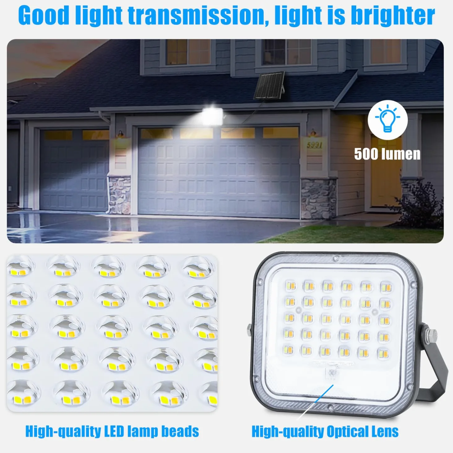 Aigostar- Faro led esterno con grande pannello solare,dimmerabile 3000/4000/6500K,4000mAH,Batteria di grande capacità,Faretto led da esterno solare con telecomando per esterno e giardino,4 Pezzi
