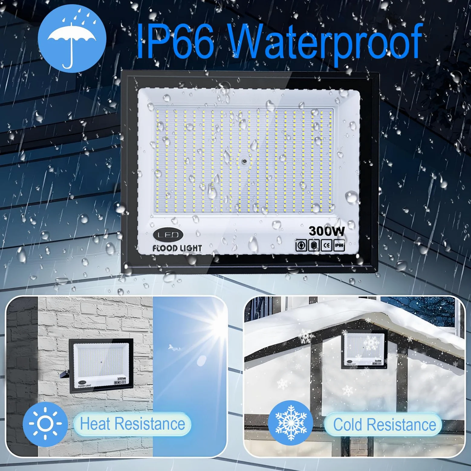 2 Pezzi Faro LED Esterno 300W, 1M Cavo Bianco Freddo 6500K,IP66 Impermeabile Farettdao LED Esterno, 30000LM Faretti LED Esterno, per Giardini, Terrazze, Cortili, Balconi, Parchi, Garage