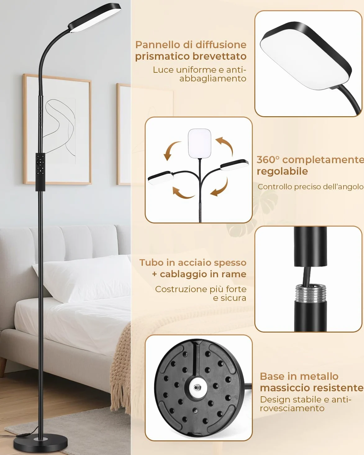 Lampada da terra LED dimmerabile 18W, 1850 lm – Lampada da terra salotto con telecomando, 3000–6500K, piantana moderna con luce regolabile, lampada da lettura