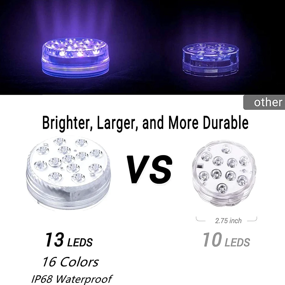 13 LED RGB Sommible Light with Magnete e ventosa Piscina luce sott'acqua acquario stagno notte luce notturna-2 controller lampada 2