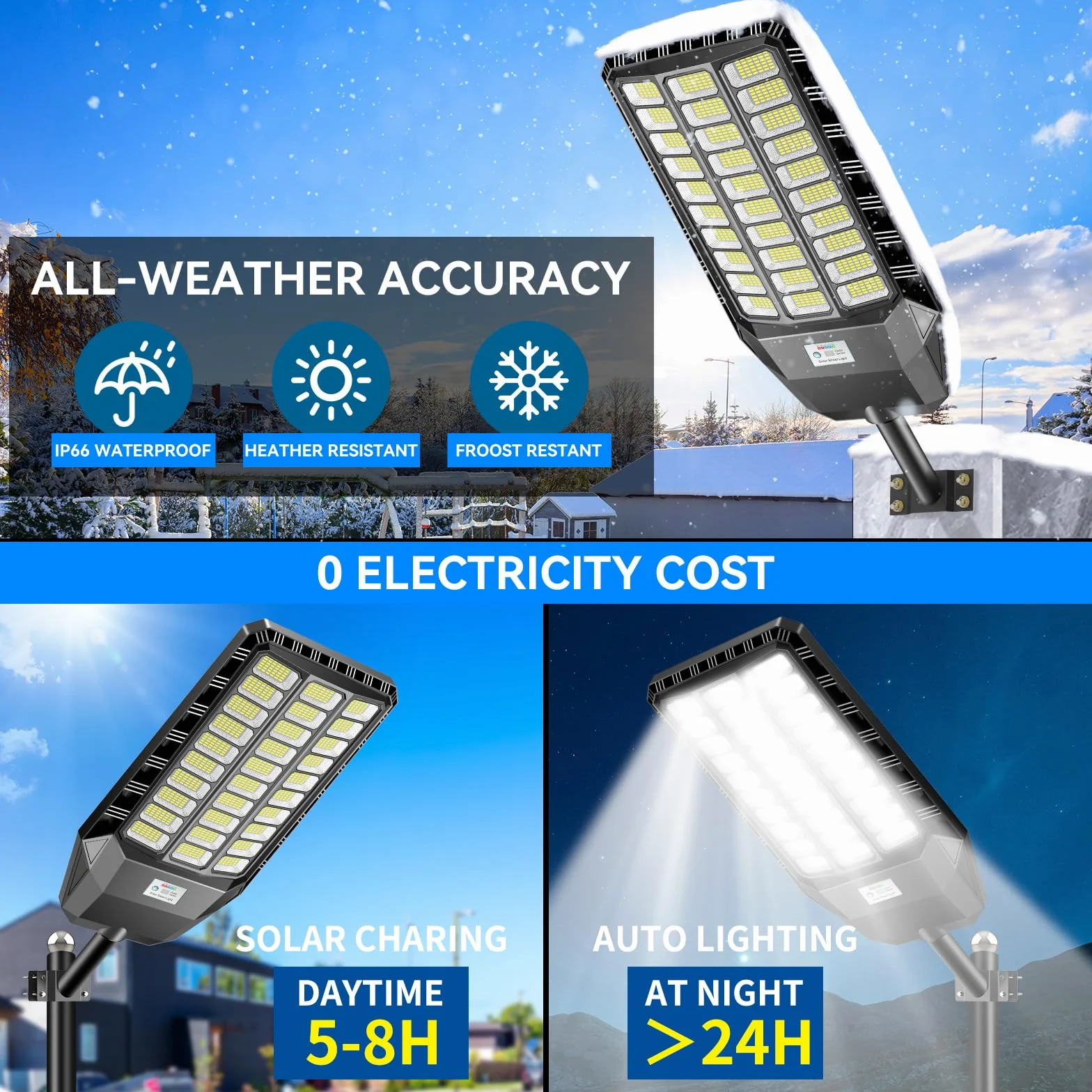 Adewalk 2200W Lampione Solare Led Esterno con Telecomando, IP66 Impermeabile Lampada Stradale Solare con Sensore di Movimento, 6500K Super Bright Lampioni da Giardino Esterno Solari per Garage Strada