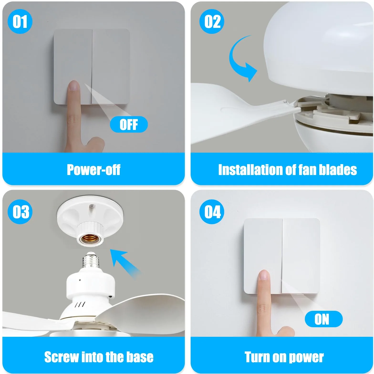 Ulikey Ventilatore da Soffitto con Luce, 40W Plafoniera Soffitto, 52CM LED Dimmerabile Ventola Soffitto, con Base E27, 3 Velocità, 6 Pale, Timer, Silenziosa, per Soggiorno, Lamera da Letto