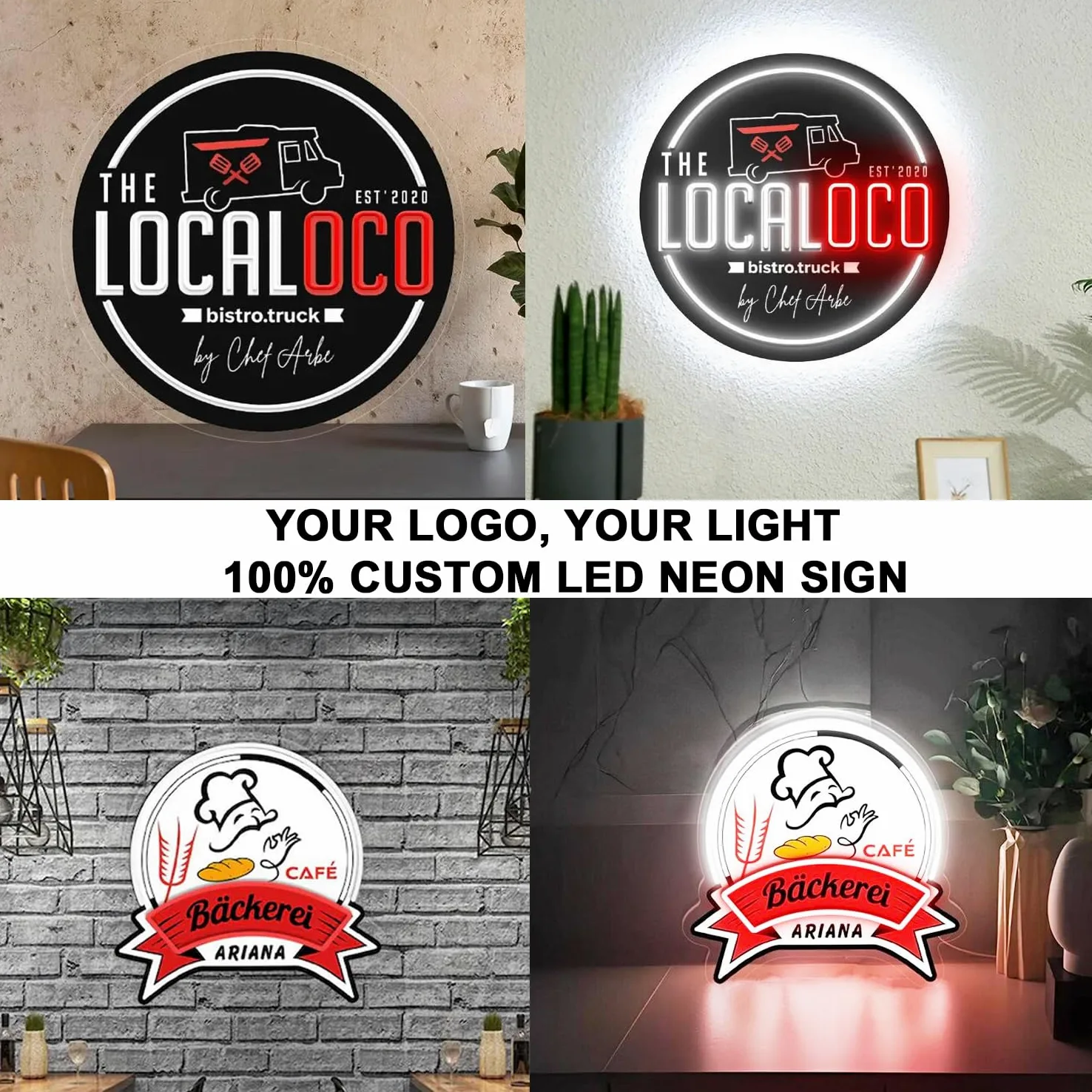 Insegna al neon con logo personalizzato, logo aziendale a led personalizzato, design al neon stampato UV, grande logo al neon personalizzato luminoso segno per negozio bar salone decorazione da