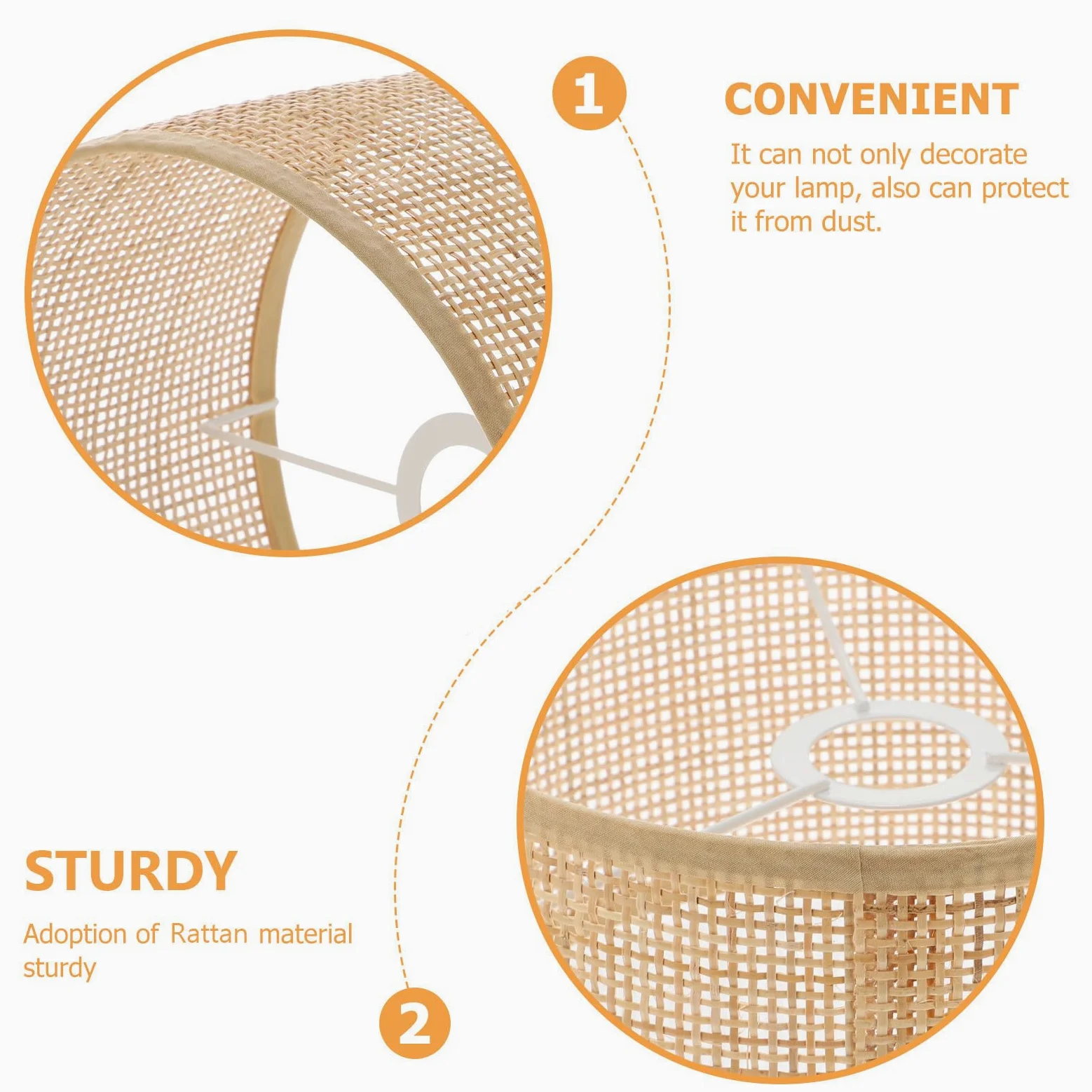 VANZACK Paralume Intrecciato in Rattan a Quadrati per Lampada da Soffitto, Decorazione Rustica Elegante Lavorazione Fine, per Camera da Letto