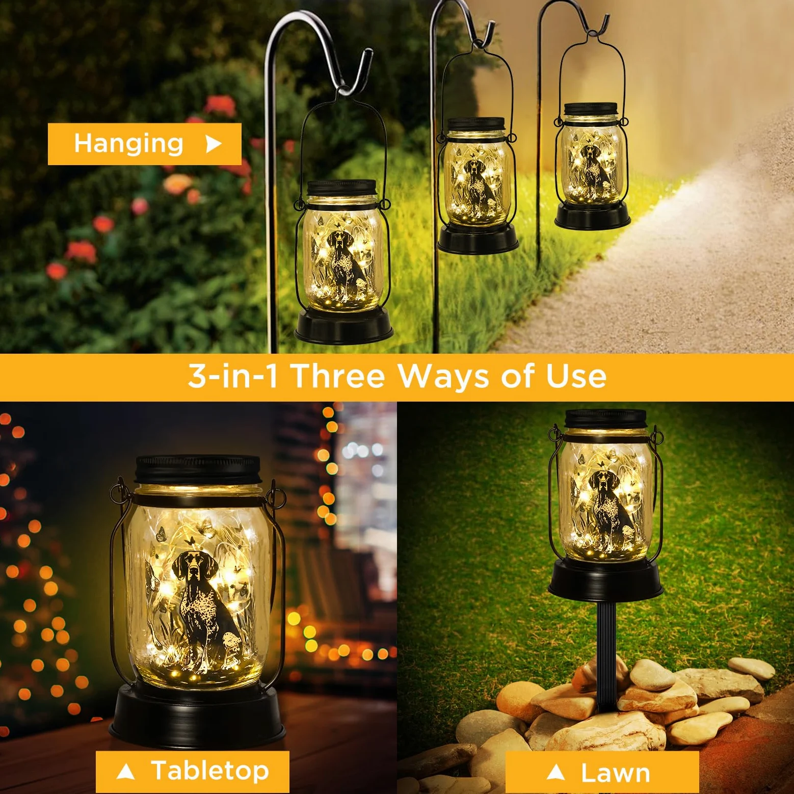 Lanterna solare tedesca a pelo corto, regalo per donne/uomini, lanterne solari tedesche a pelo corto per amanti degli animali domestici, decorazione commemorativa per cortile, patio, torce